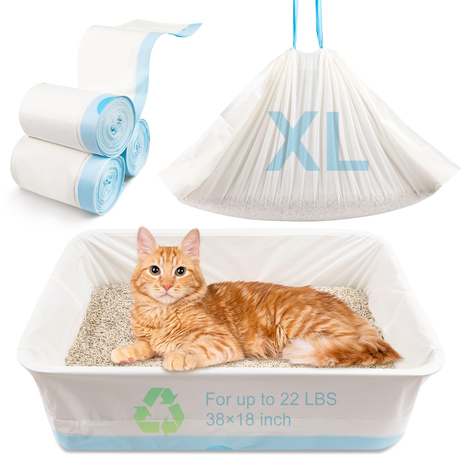 15 Count Cat Litter Box Liners 100% Ok Compost Home Certified, 38'' X 18'' Litter Box Liners For Automatic Litter Robot 4/3,Heav