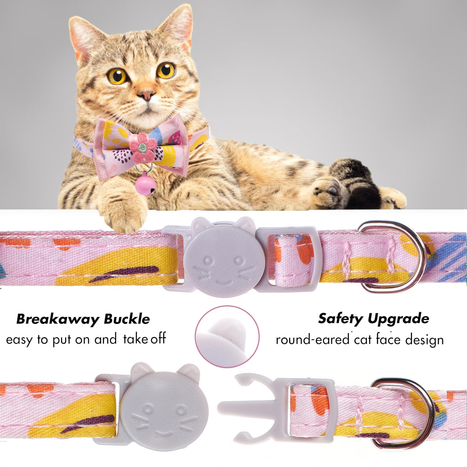 Cat Collars,Hyqhyx Floral Bow Collar With Bell, Removable Cat Collar With Tie, Cute Cat Collar For Cats And Puppies