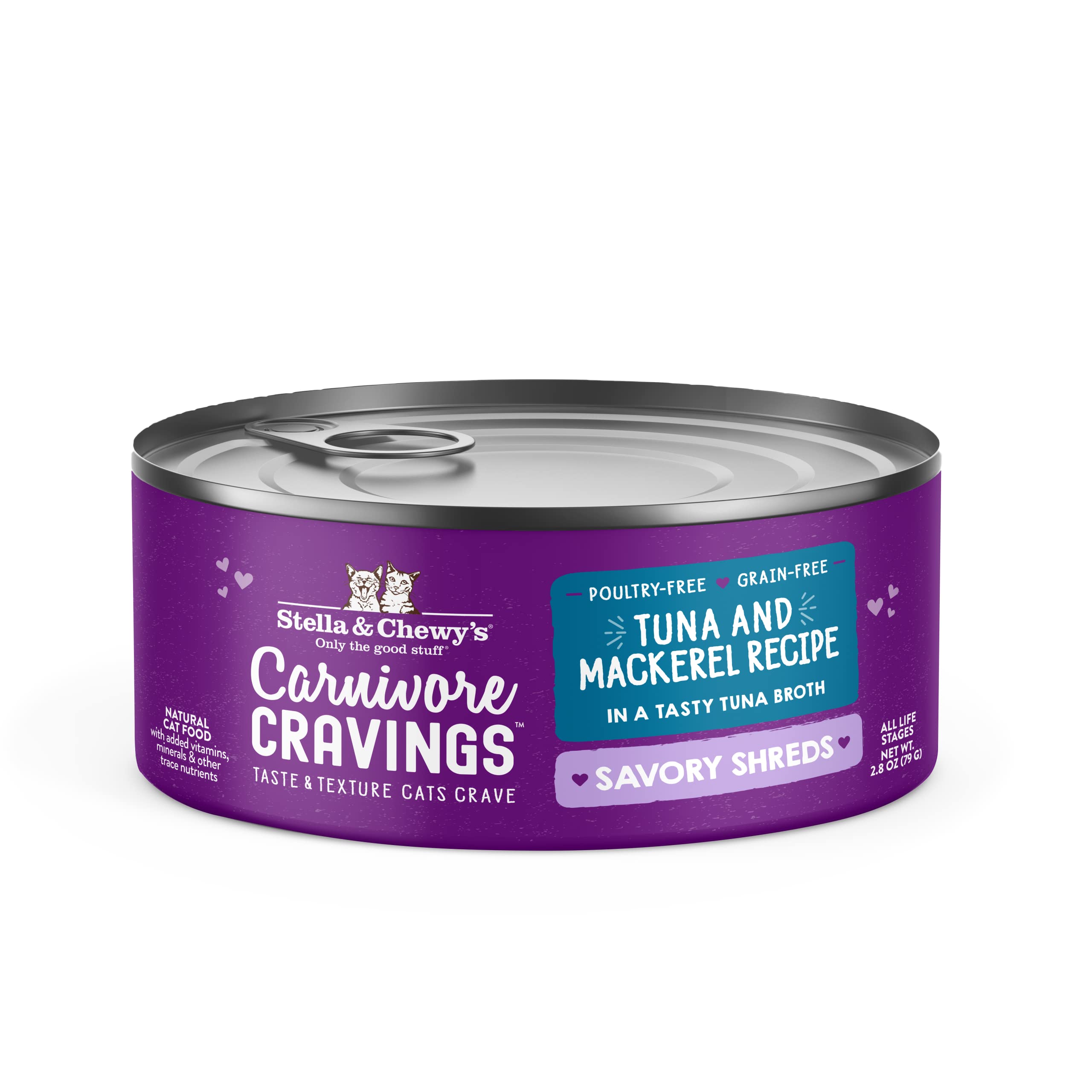 Stella & Chewy s Carnivore Cravings Savory Shreds - Wet Cat Food - High-Moisture Formula with Wild-Caught Tuna & Mackerel - Per