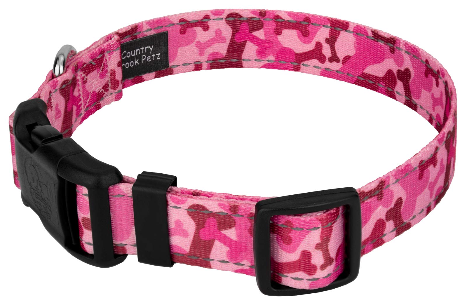 Country Brook Petz - Deluxe Pink Bone Camo Reflective Dog Collar Collection Featured Night Safe Designs (5/8 Inch, Small)