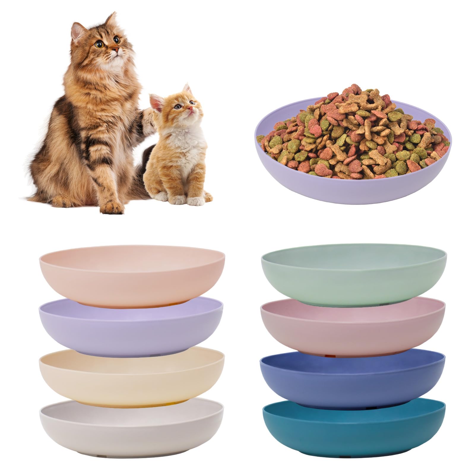 [8 Pack] Cat Dishes Whisker Friendly, Shallow Wide Pet Food and Water Bowl, Durable Wheat Straw Cat Bowls for Indoor Outdoor Cat