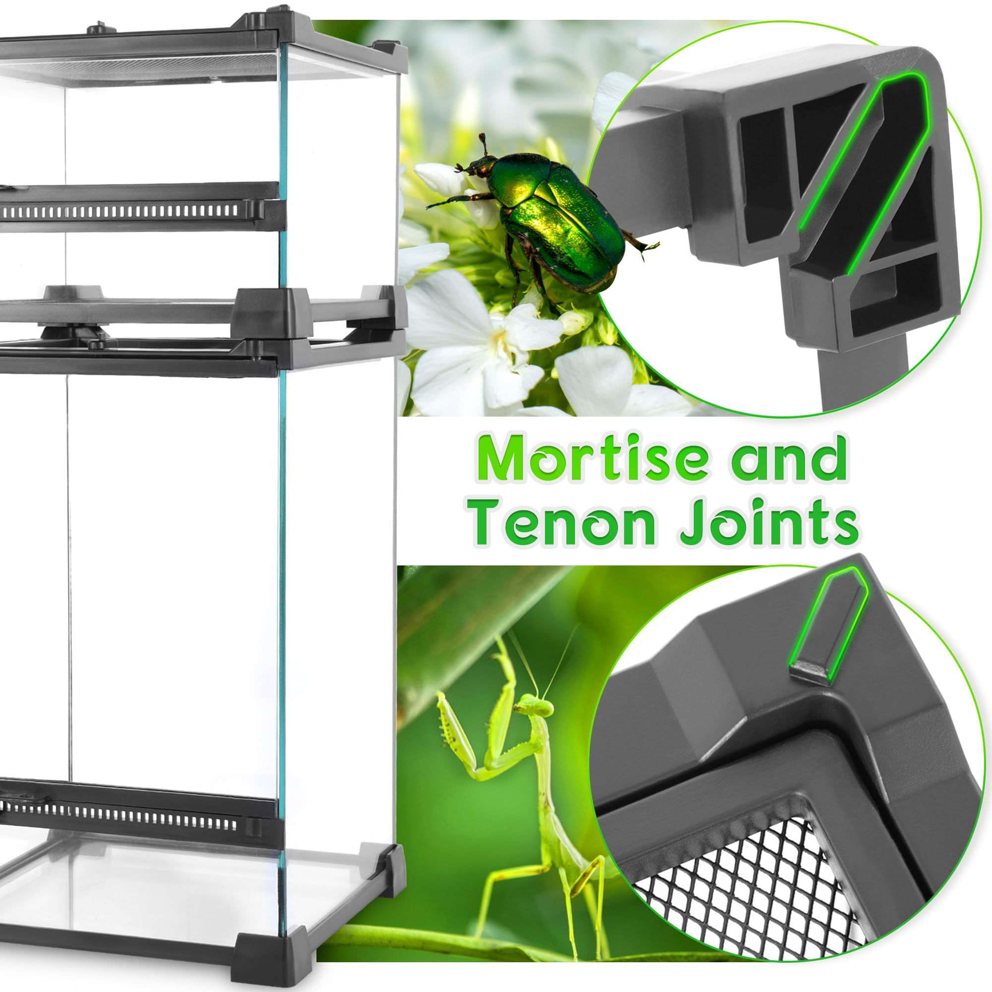 Neptonion Mini Reptile Glass Terrarium 8''X8''X12'' Durable Reptile Habitat Tank With Heat Resistant Aluminum Alloy Frame, Singl
