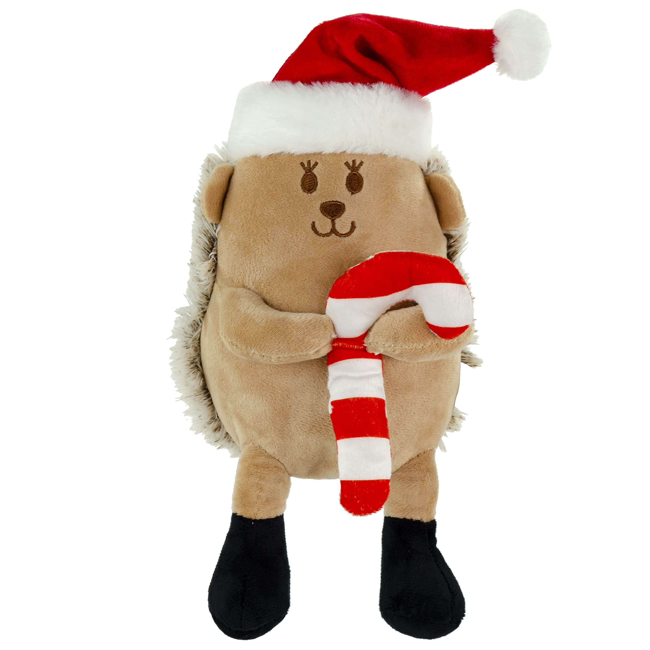 Giftable World Holiday Plush Pet Toy Fun For Christmas Designs With Squeaker Dog Chew Toy (9 Hedgehog W/Hat)