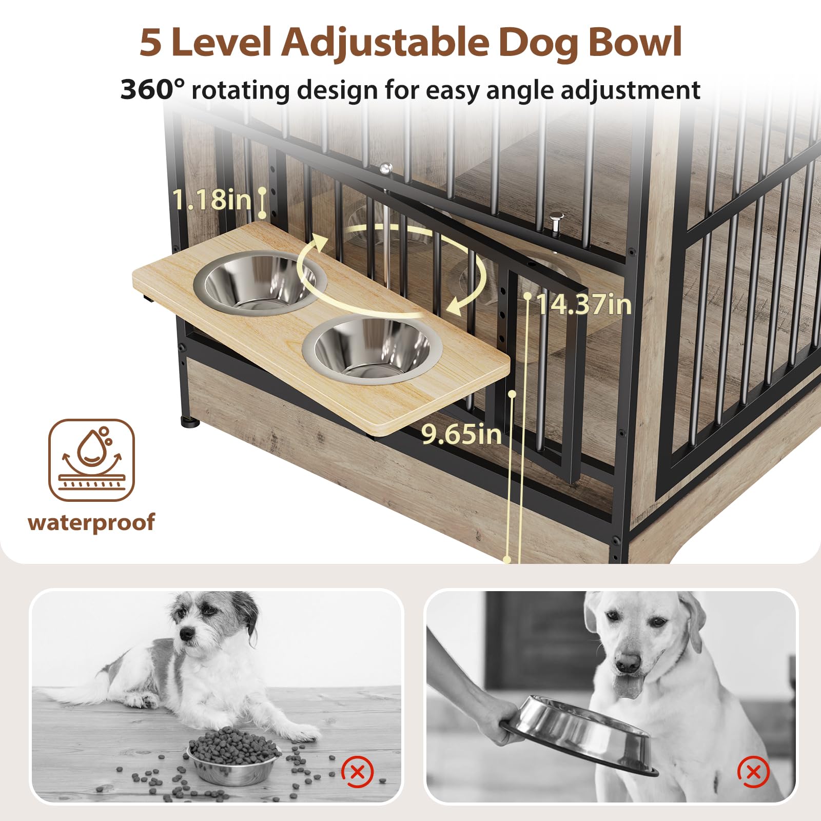 Rovibek Wooden Dog Crate Furniture for 2 Large Dogs, 78"L x 27"W x 33"H, Grey, Includes Dog Bowl, Model: Grey Dog Crate 78