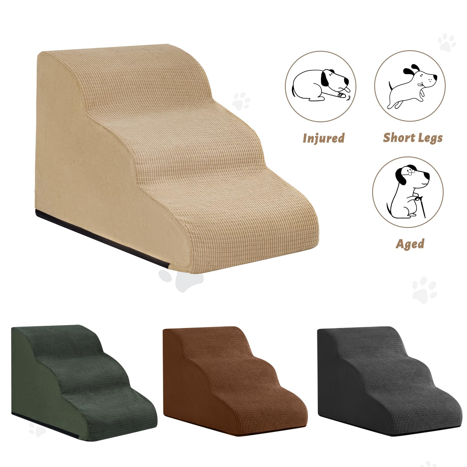 Aodisman 3-Step Dog Ramp and Stairs for Sofa and Chair - Non-Slip Sturdy Pet Steps for Small Dogs and Cats,15.7 H,Khaki