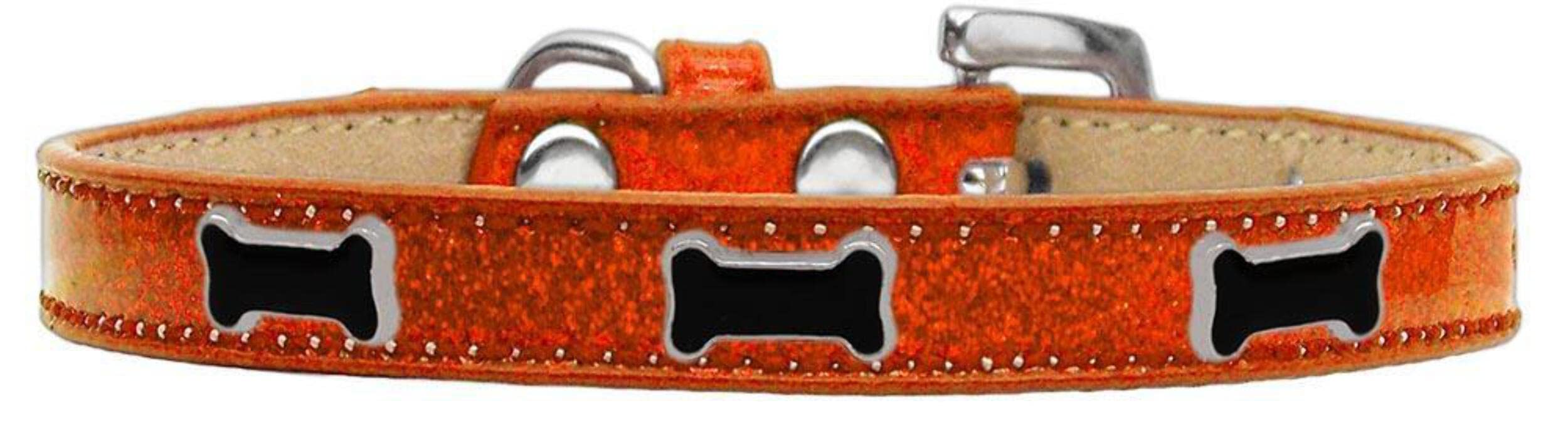 Mirage Pet Products Black Bone Widget Dog Collar Orange Ice Cream, Size 16