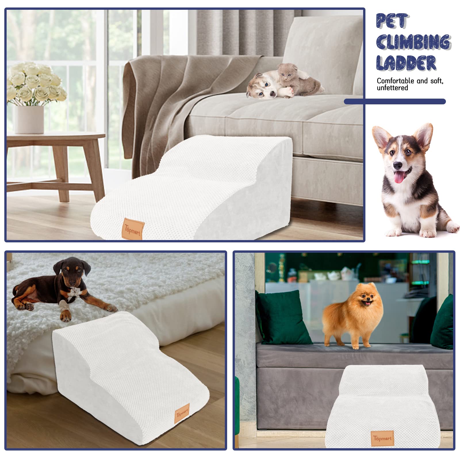 Topmart High Density Extended Foam Dog Ramp&Steps 2 Tiers,11.8 High,Non-Slip Dog Stairs,Soft Foam Dog Ladder with Waterproof Cov