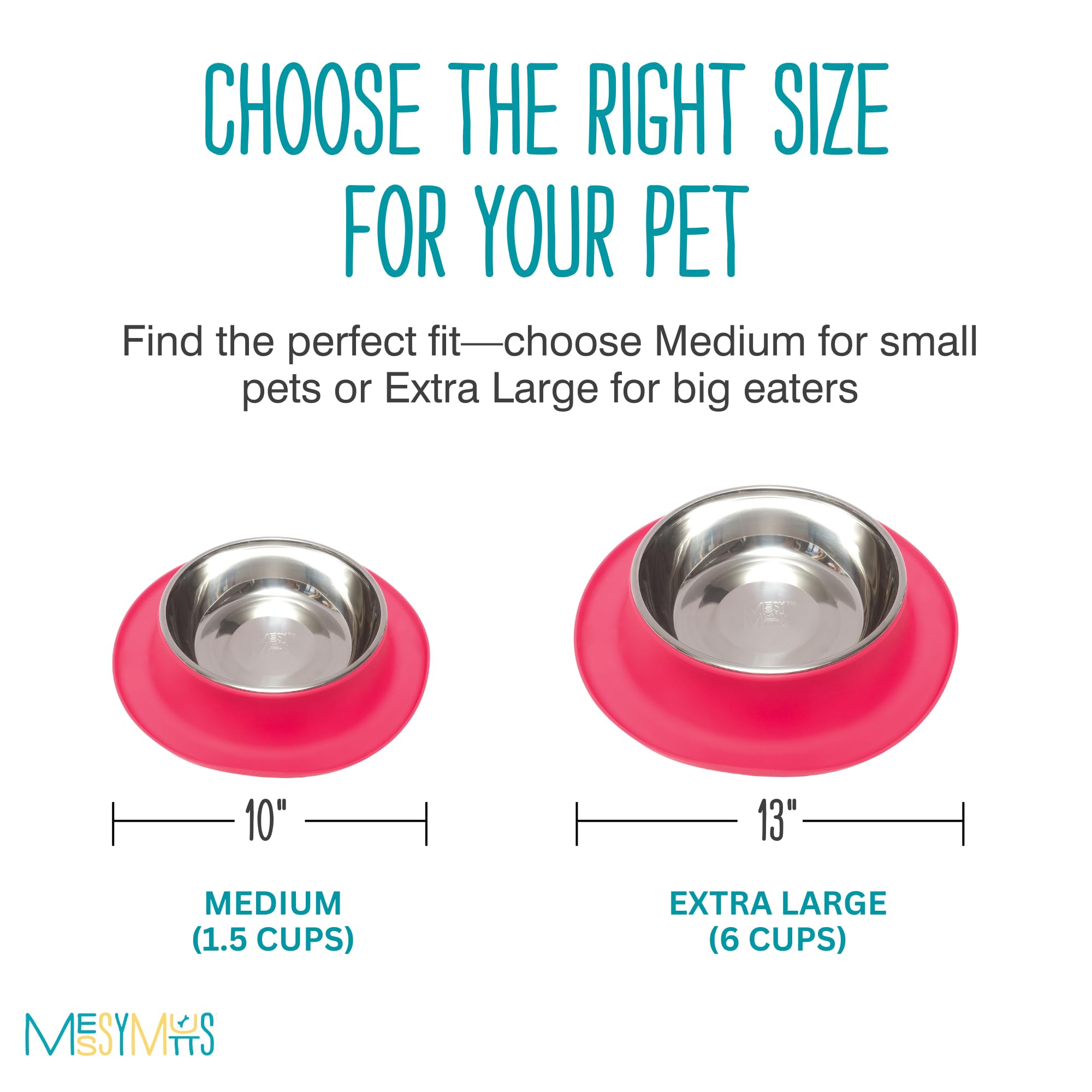Messy Mutts Single Silicone Feeder with Stainless Bowl | Non-Skid Food Dishes for Dogs for All Pets | Dog Food Bowls | Medium, 1
