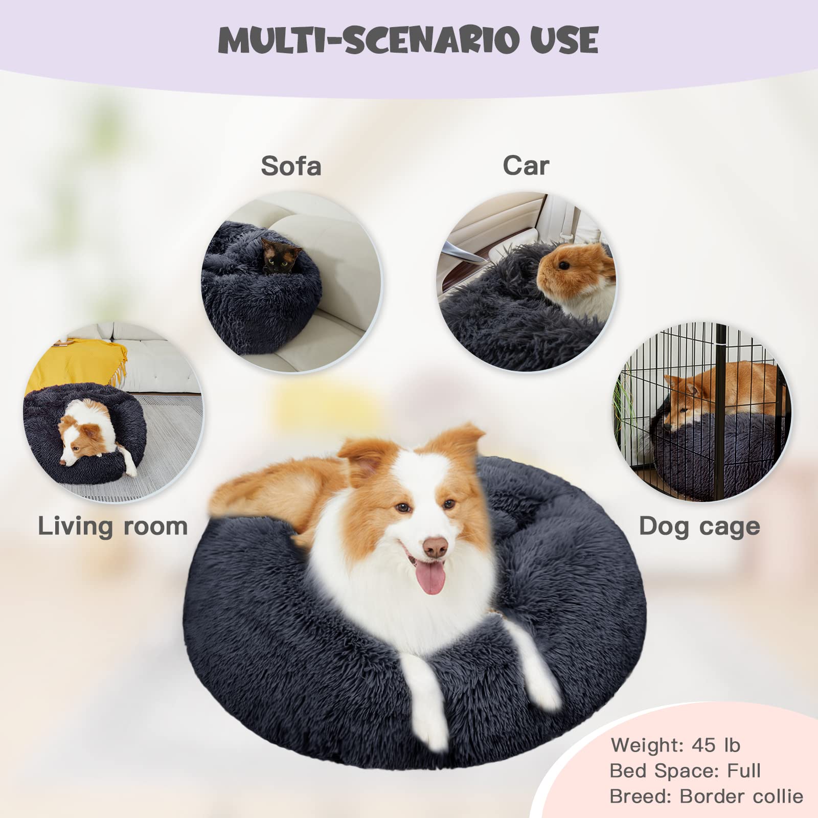 Himax Dog Beds for Small Dogs, Donut Dog Bed with Blanket Attached, Calming Dog Bed Washable (20/26/35)