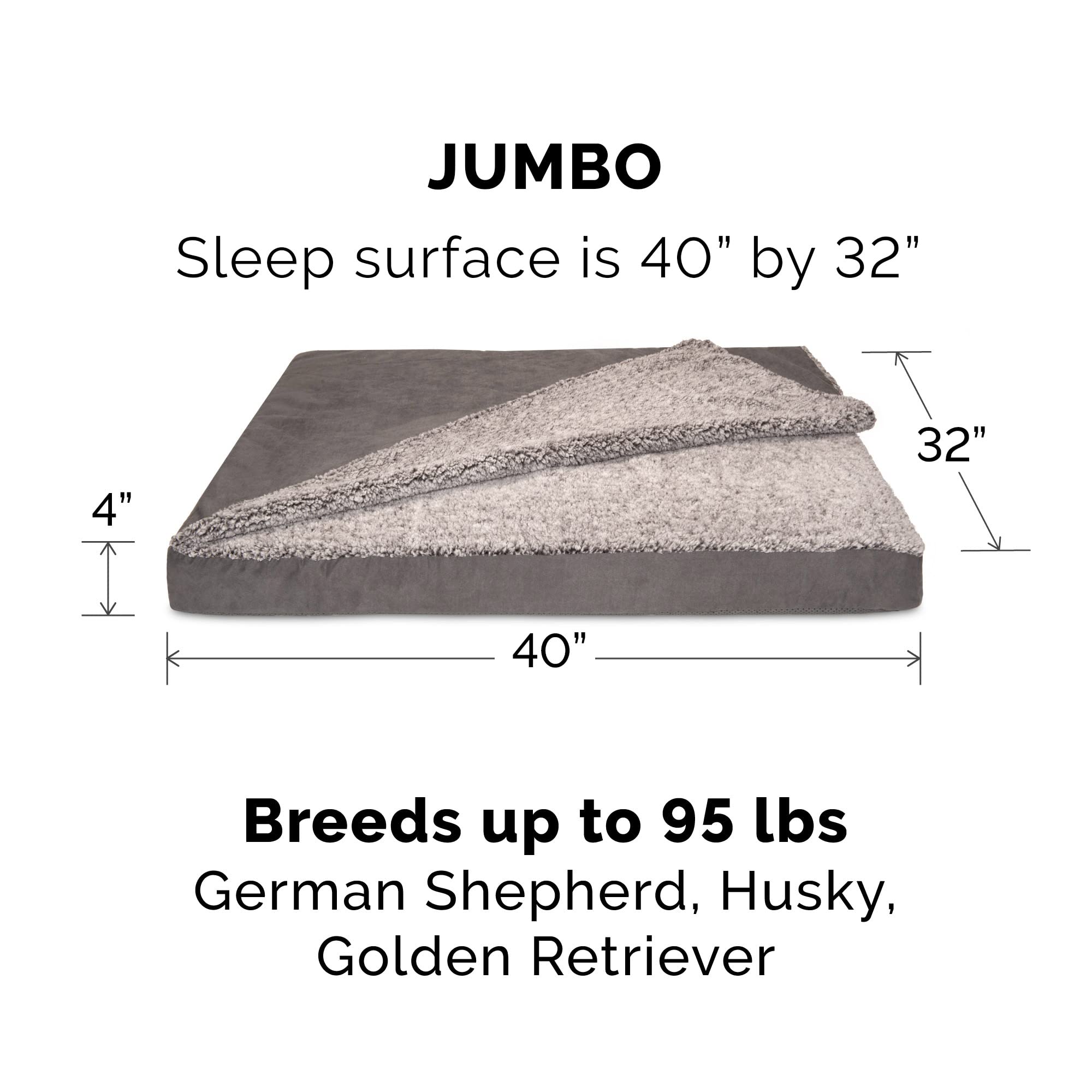 Furhaven Replacement Dog Bed Cover Berber & Suede Blanket Top Mattress, Machine Washable - Gray, Jumbo (X-Large)