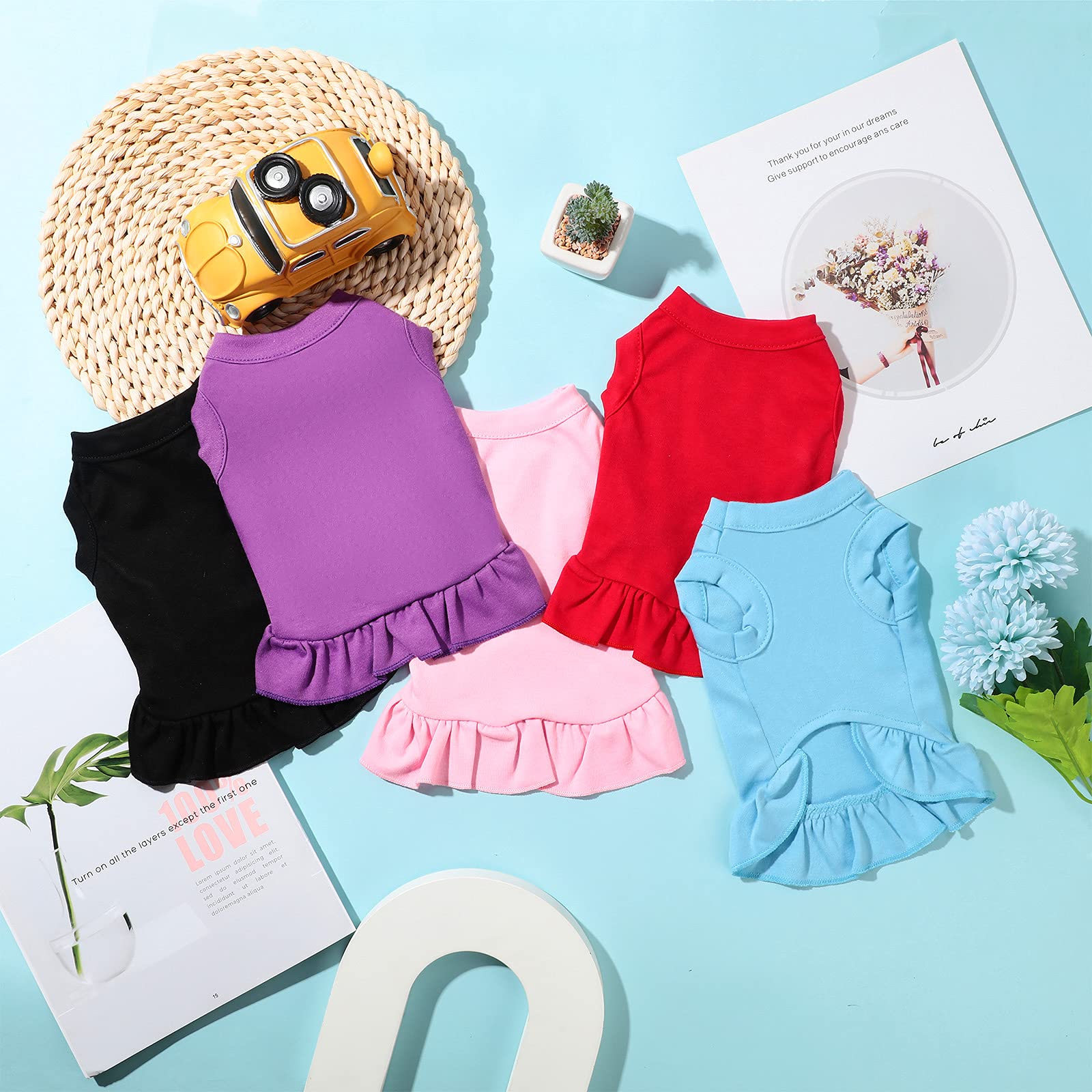 6 Pieces Dog Dresses Dog Shirt Skirt Dog Sleeveless Dress Breathable Pet Shirts With Ruffles Dog Sundress Dog Outfits For Dogs And Cats (Cute Style, S Size)