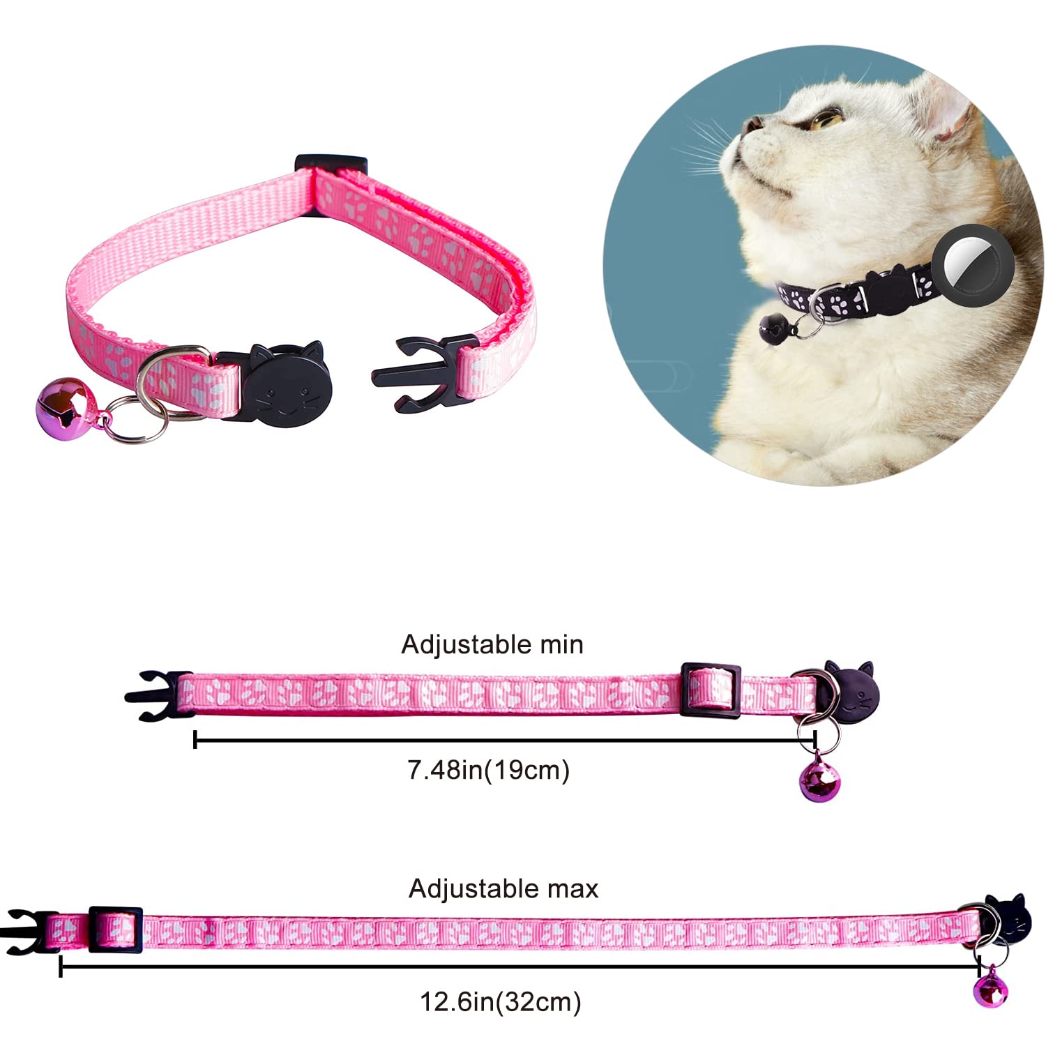 Flymind 19Pcs Puppy Id Collars With Bell Adjustable 19-32Cm, Soft Nylon Adjustable Breakaway Identification Collars For Newborn