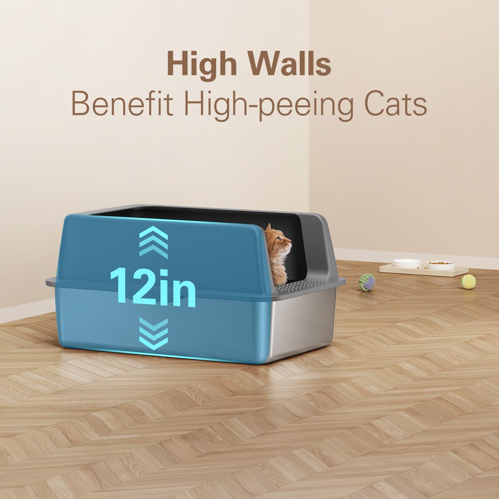 Zarler Stainless Steel Litter Box With Lid, Extra Large Cat Litter Boxes, Xl Large Metal Litter Box For Big Cats With High Sided