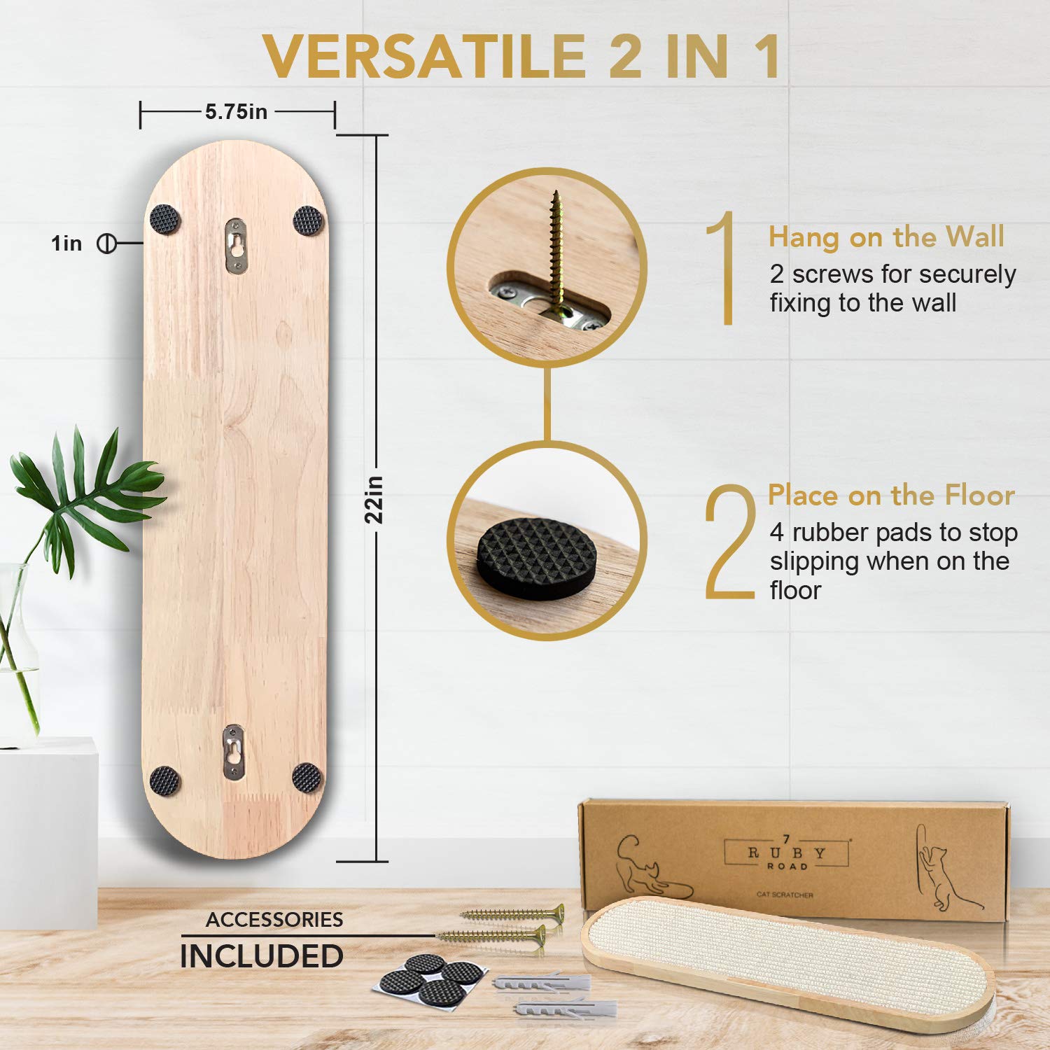 7 Ruby Road Wall Mounted Cat Scratcher - Indoor Cat Scratching Board Cat Vertical Cat Scratcher For Wall - Cat Scratch Pad Scrat