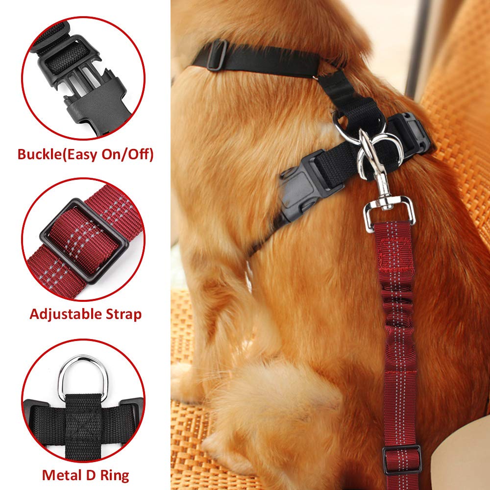 SlowTon Dog Seat Belt Harness - Adjustable Mesh Breathable Safety Tether for Small Medium Large Pets, XXX-Small, R-Red Seatbelt