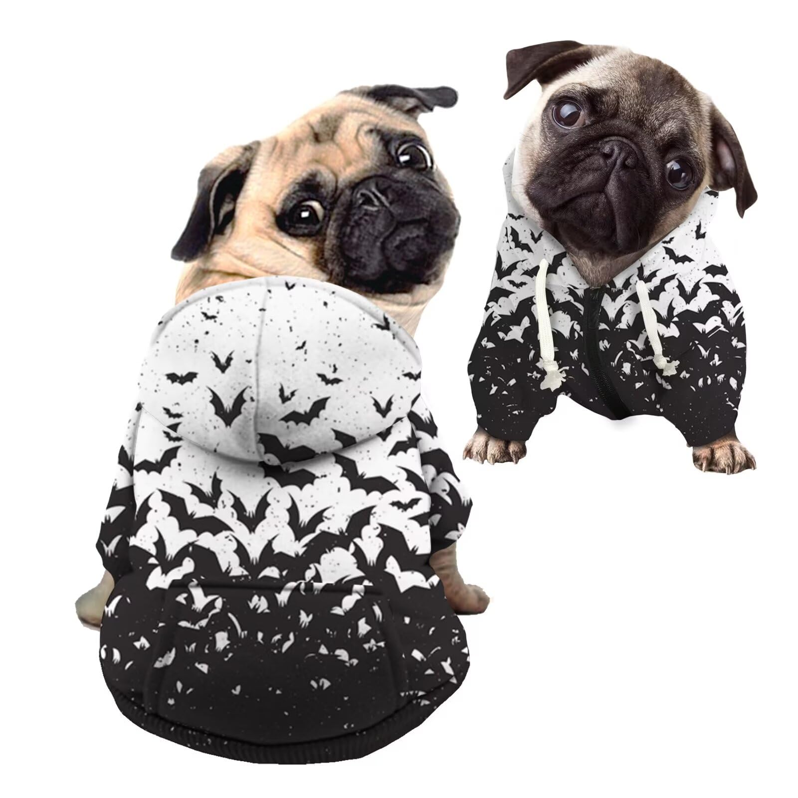 Howilath Dog Halloween Costume, Black & White Splash Bat Dog Hoodie Sweatshirt, Pet Clothing Sweatshirt with Hat for Small Mediu
