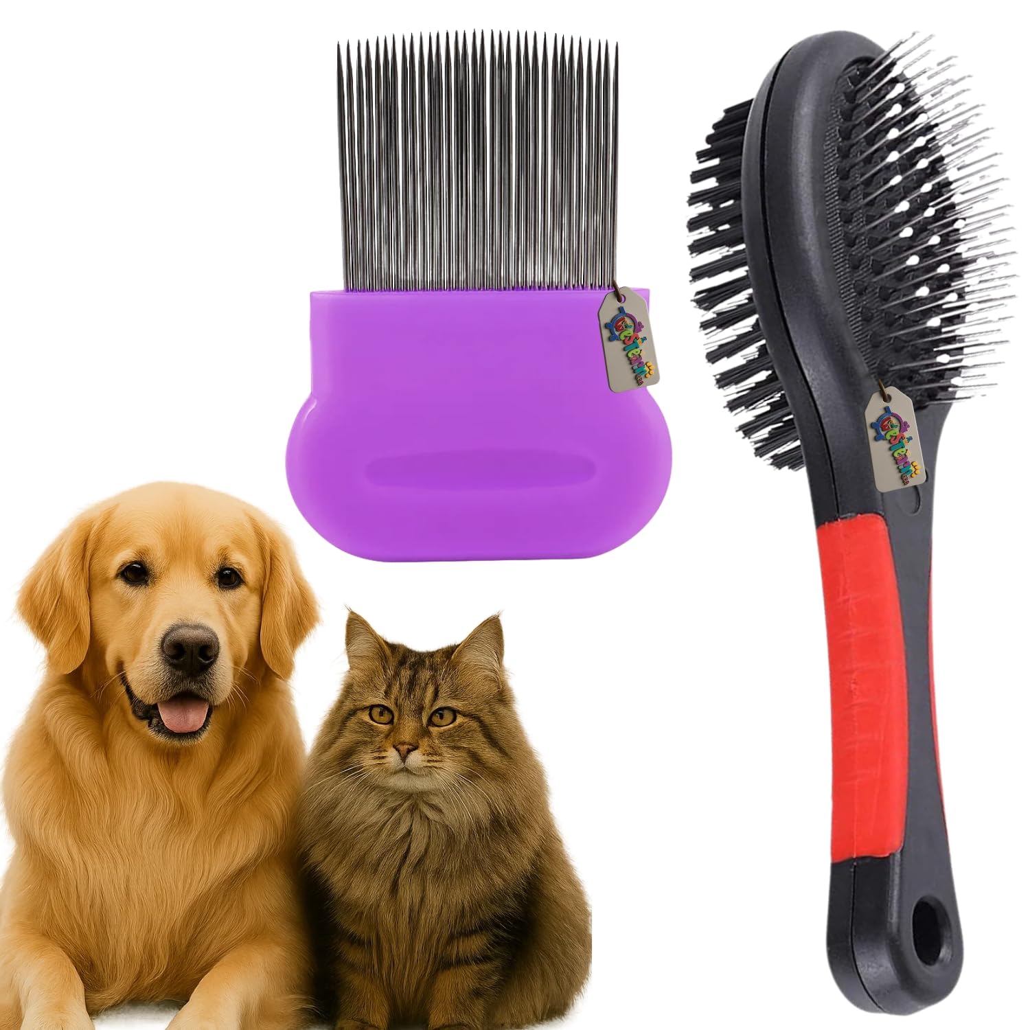 Western Era 2 In 1 Pet Bathing Grooming Combo For Dogs & Cats | Tick, Flea Removal | Double Side Brush & Palm Flea Comb | Pet Gr