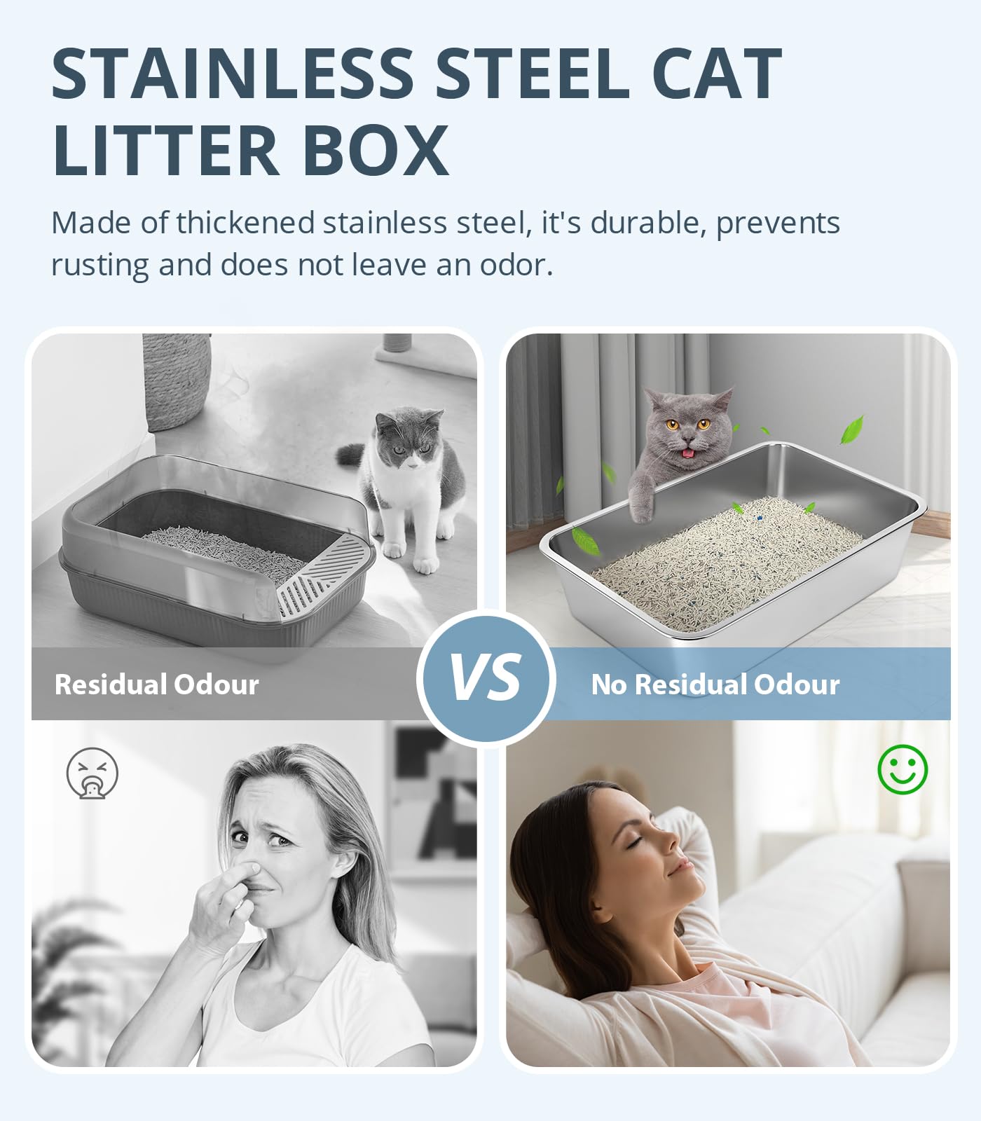 Wenbokmin Stainless Steel Cat Litter Box, 4In Shallow Litter Box For Senior Cats And Kittens, Large Metal Litter Pan Nonstick Od