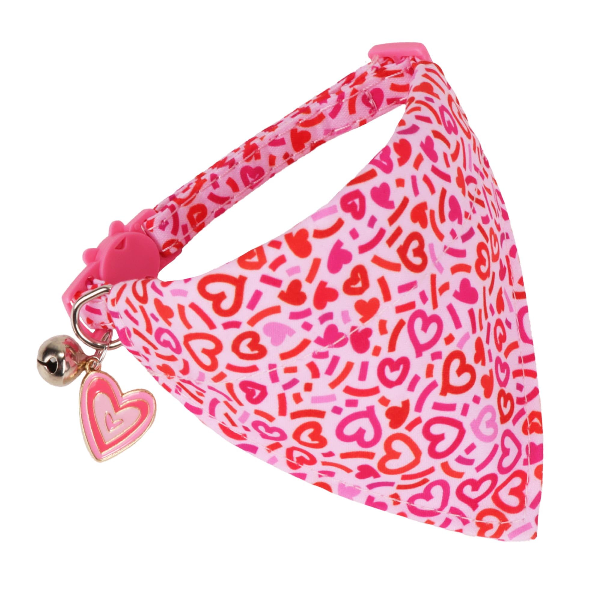 Adoggygo Pink Valentine Cat Collar With Bowtie Bandana, Valentine Kitten Bowtie Collar, Pet Heart Collars For Cat Kitten