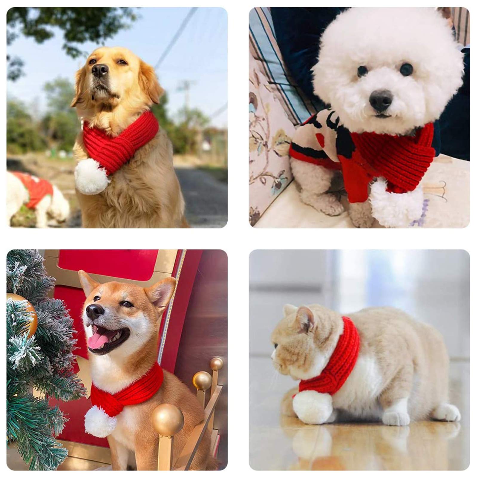Inscape Data Christmas Dog Santa Hat with Scarf, Adjustable Santa Hat for Dog and Xmas Pet Knit Red Scarf with White Pompom Ball