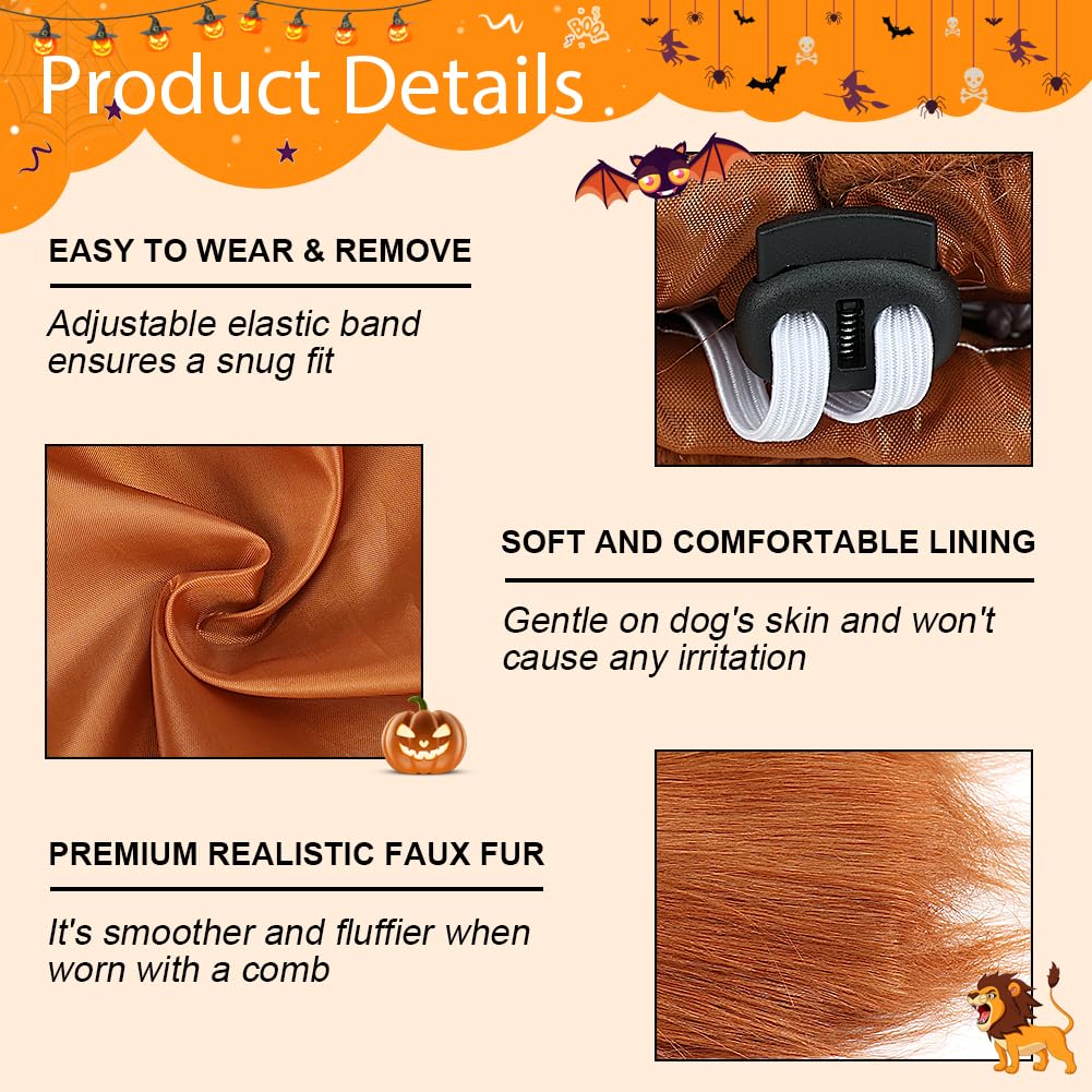 Vivifying Lion Mane For Dog, Adjustable Halloween Dog Lion Costume Wig With Ears For Medium Dogs, Realistic & Funny Dog Accessory Perfect For Parties And Photoshoots (Medium, Dark Brown)