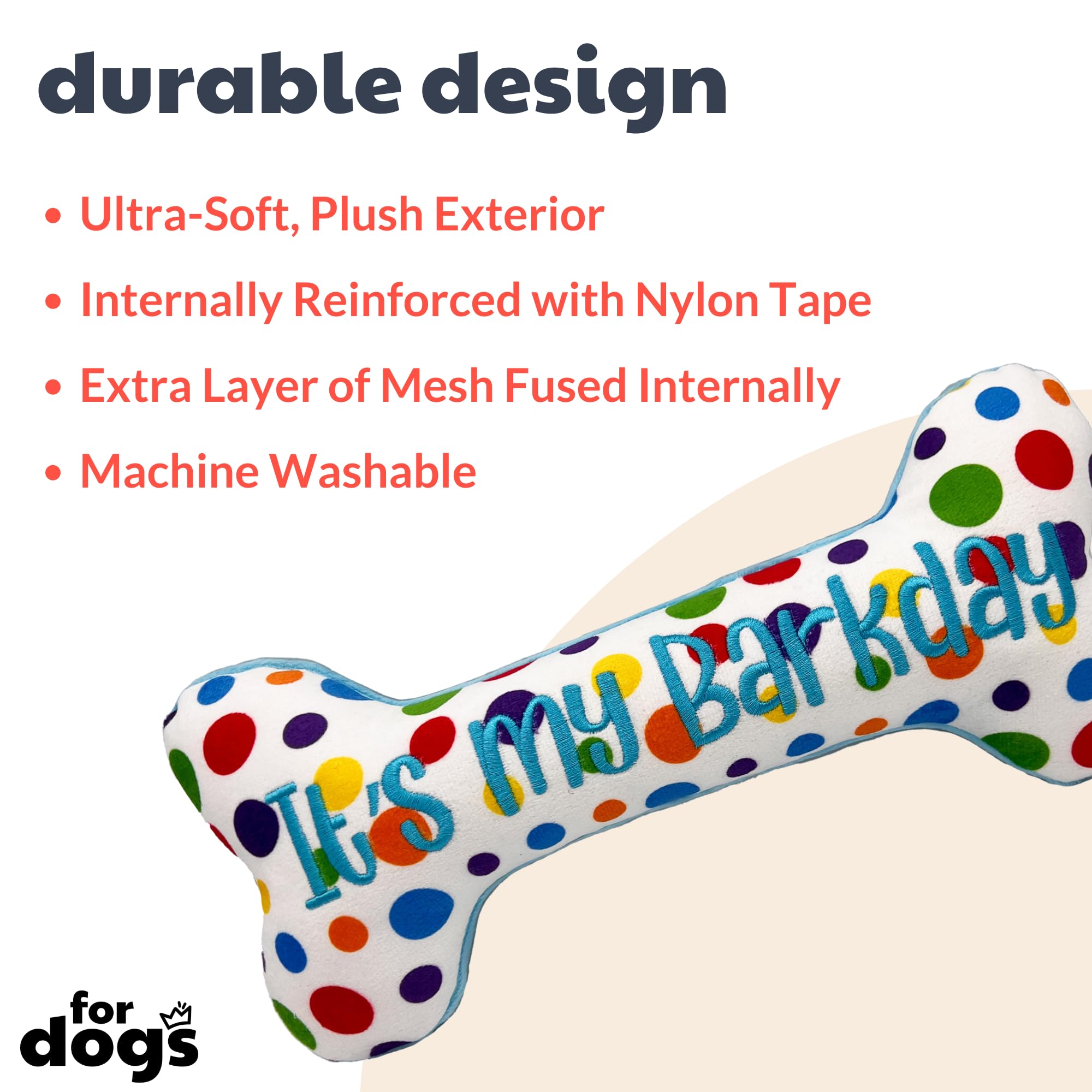 Huxley & Kent For Dogs - It'S My Barkday Bone (Small) - Birthday Funny Dog Toy - Power Plush Dog Toy With Squeaker - Fun, Durabl