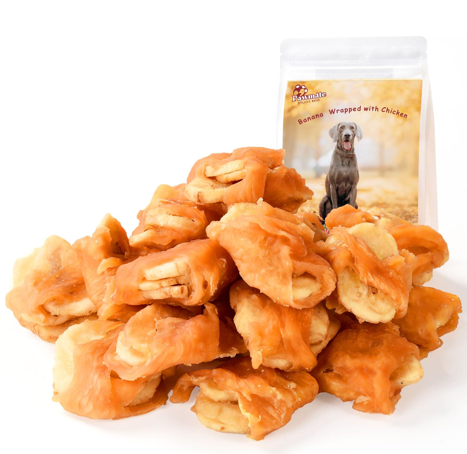Pawmate Chicken Wrapped Banana Slices Dog Treats Small Dogs, Healthy Rawhide-Free Low Fat Soft Training Snacks Chews with Taurin