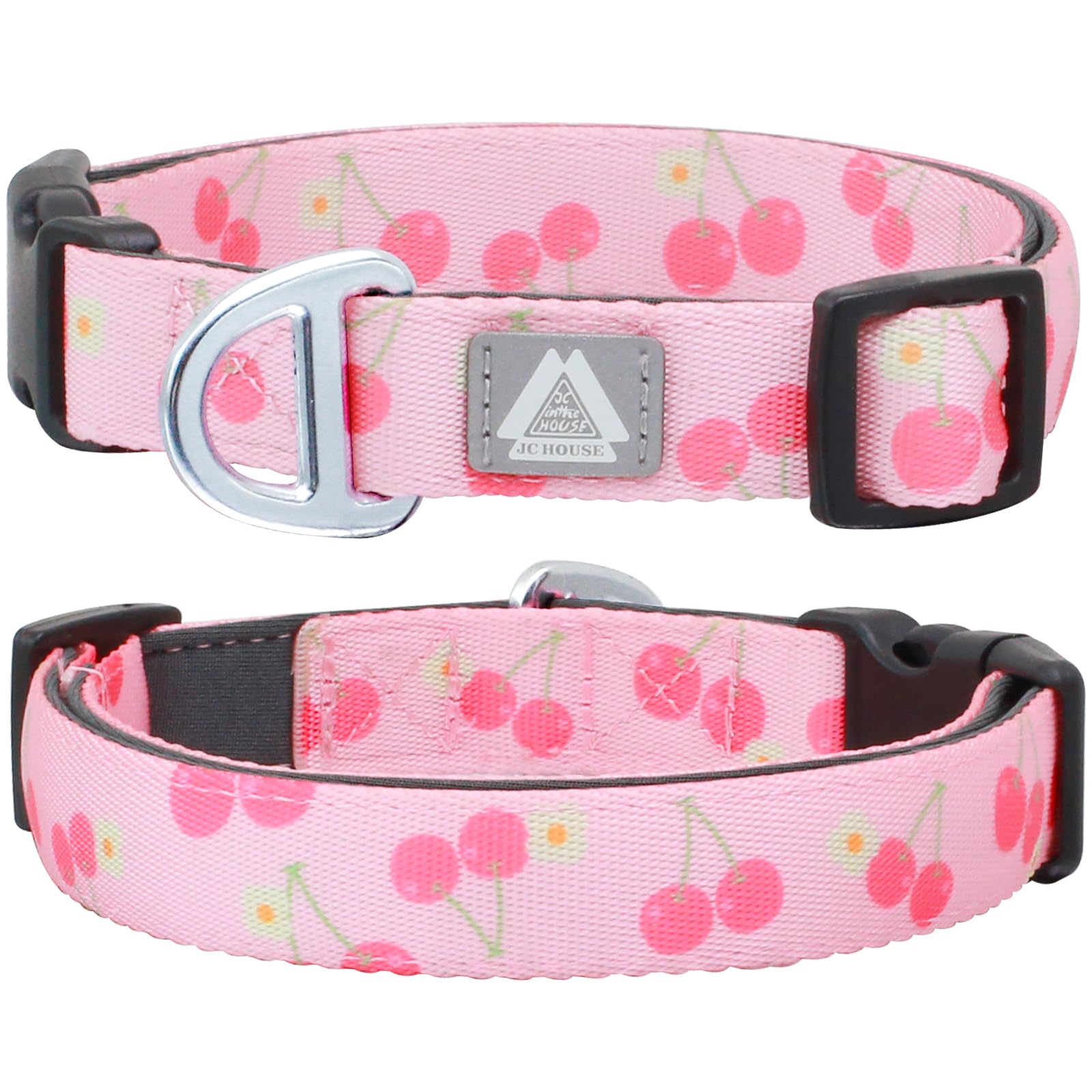 Jc House Small Dog Collar With Reflective Logo And Soft Padded Neoprene,Pink Cherry Design, Adjustable,Lightweight & Durable, Ne