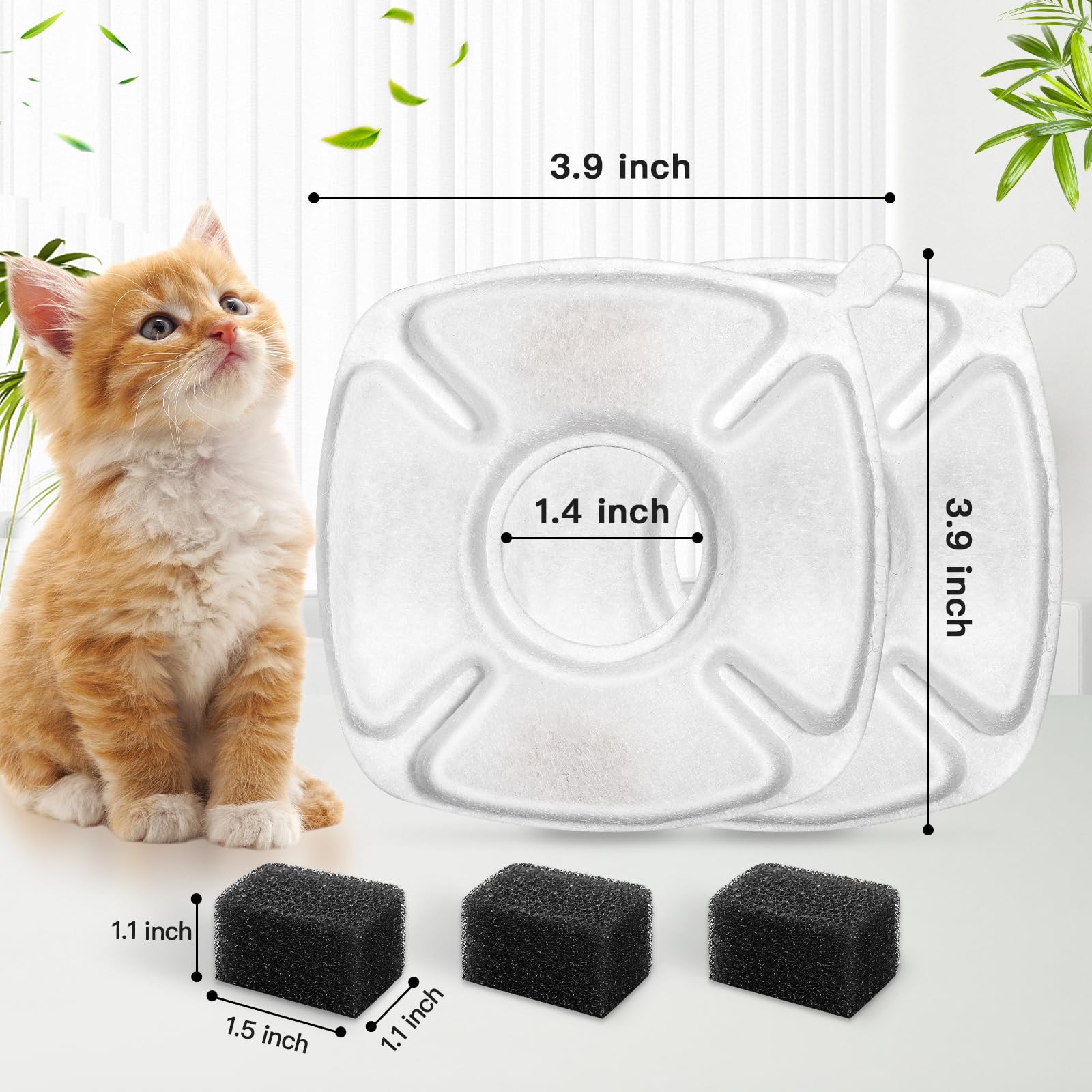 16 Pcs Cat Water Fountain Replacement Filters, 8 Pack Pet Fountain Filters 8 Pack Pre- Sponges Fit For 67Oz, 95Oz, 135Oz Automat