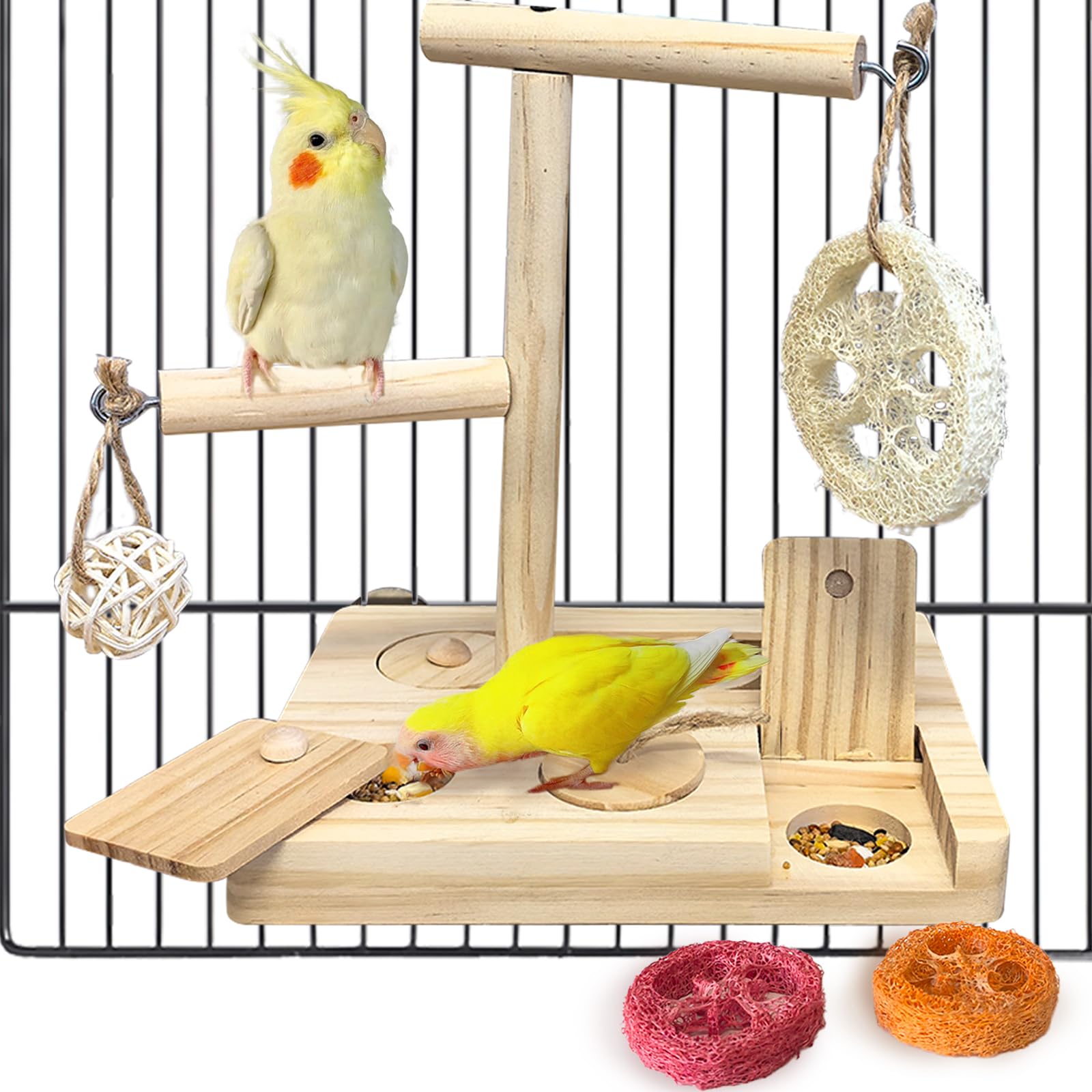 Bird Foraging Toys Parrot Enrichment Puzzle Toy Bird Playground Exploring Platform with Perch Chewing Toy for Small Birds Parake