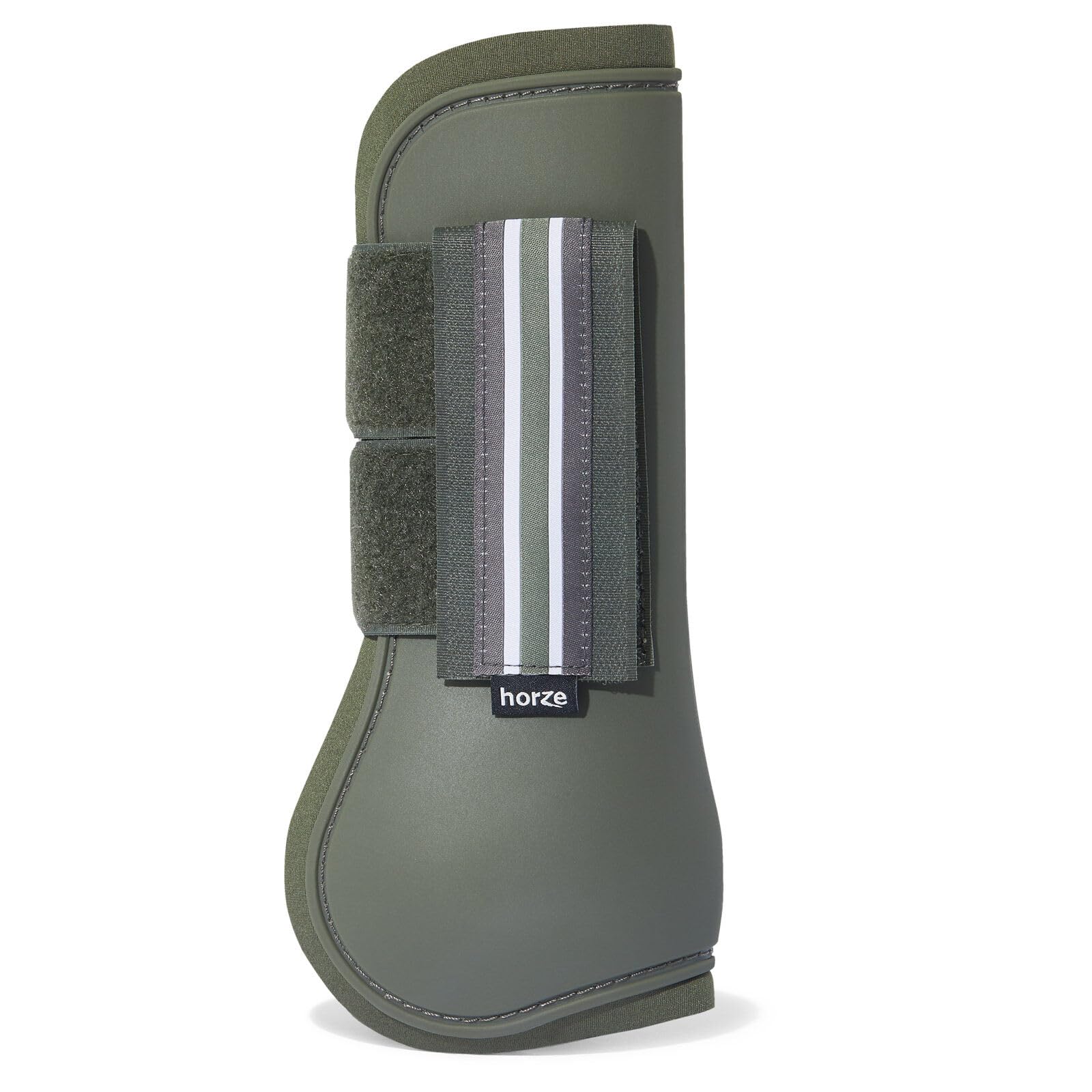 Horze Adepto Open Front Tendon Boots | Durable Shell With Neoprene Lining - Beetle Khaki Green - Warmblood