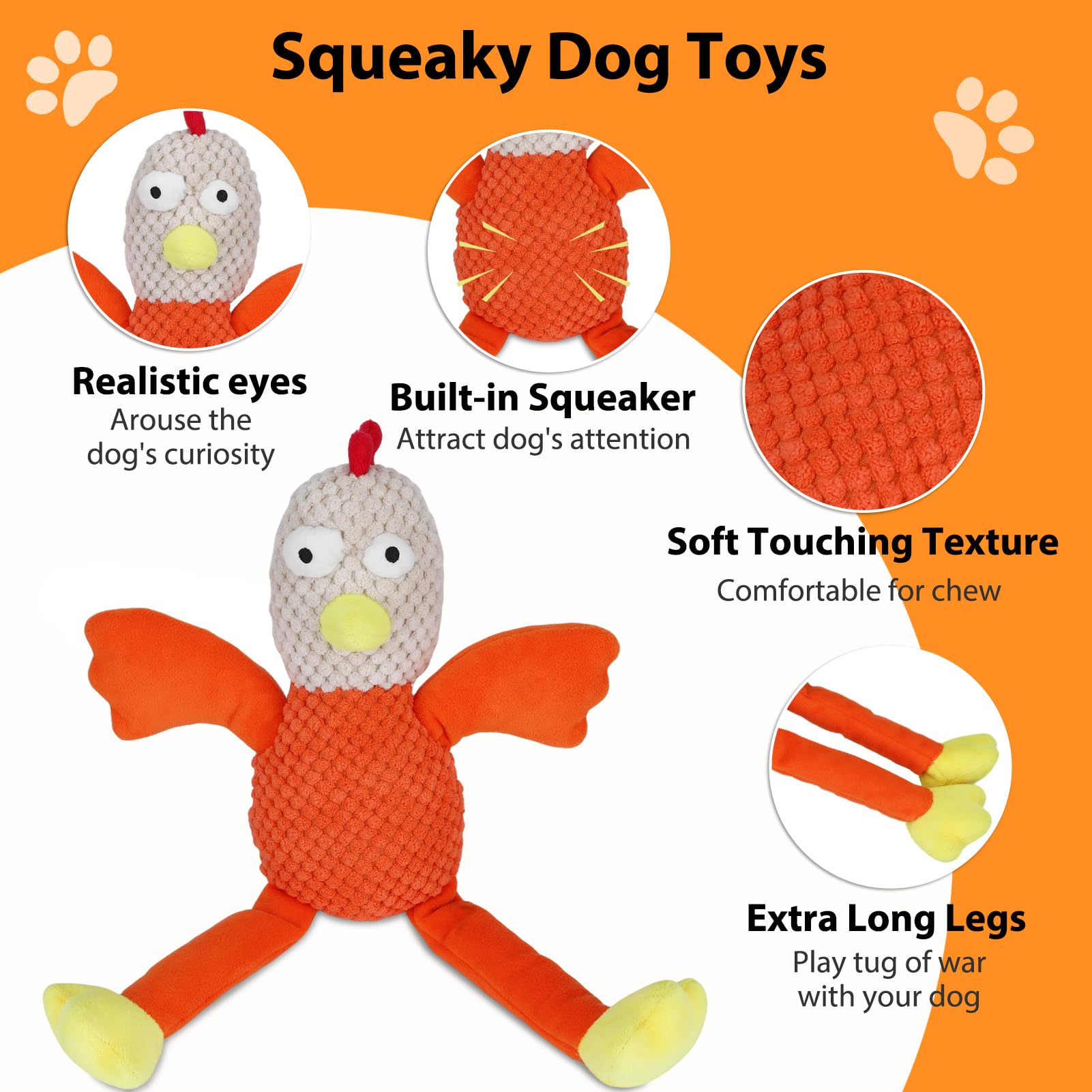 Squeaky Large Dog Toys With Crinkle Paper, Interactive Puppy Toys, Tough Dog Pull Toy, Tug Of War Dog Chew Toys For Small, Mediu