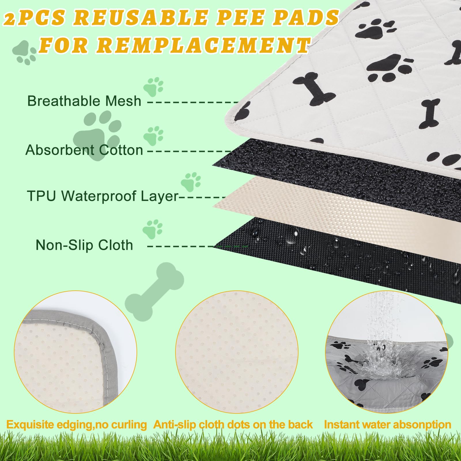 Meexpaws Dog Grass Pad With Tray/Foldable Liner Base Large, Litter Box Artificial Pee Pad For Indoor Potty, Odor Free Instant-Pe