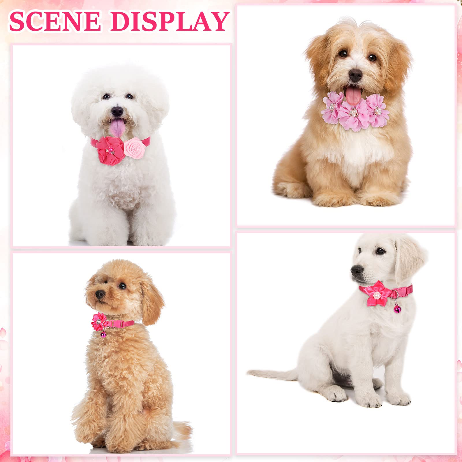 Tudomro 40 Pcs Dog Collar Flowers Puppy Bows Adjustable Small Middle Dogs Cats Rose Dog Accessories Embellishment Decor For Part