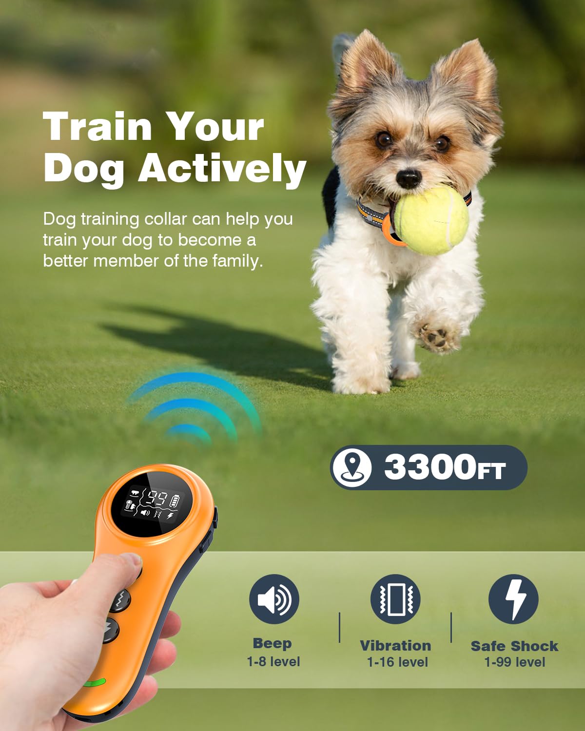 Colofrog 2-in-1 Dog Shock & Bark Collar - Adjustable Sensitivity, 3300FT Remote, IP67 Waterproof, Rechargeable, Orange