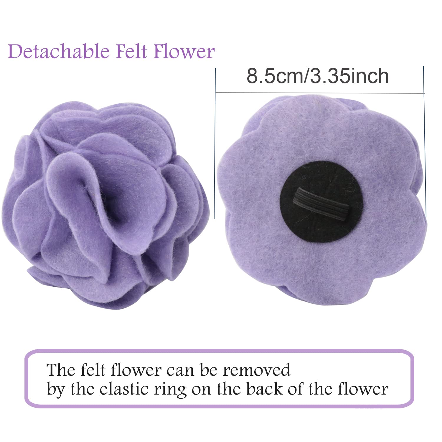 Aring Pet Velvet Dog Collar, Purple Dog Collars With Detachable Felt Flower, Adjustable Soft Comfortable Dogs Collar Flower With
