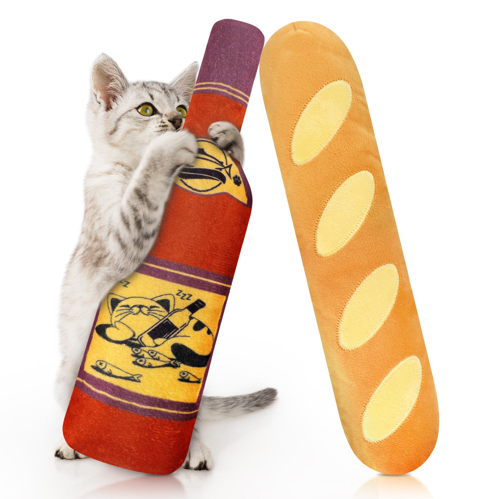 Ciyvolyeen Catnip Toy, Bread Wine Bottle Cat Kicker Toys Baguette Large Cat Interactive Chew Teething For Kitten Indoor Filled P