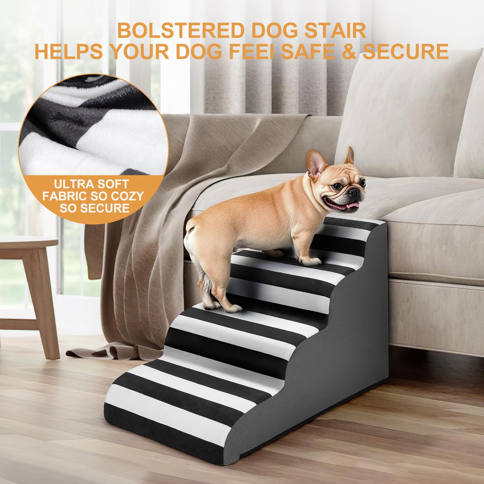 Joejoy Curved Dog Stairs Ramp For High Beds 19 H, 4-Step Dog Steps For Small Dogs And Cats, Pet Stairs For High Bed Climbing,