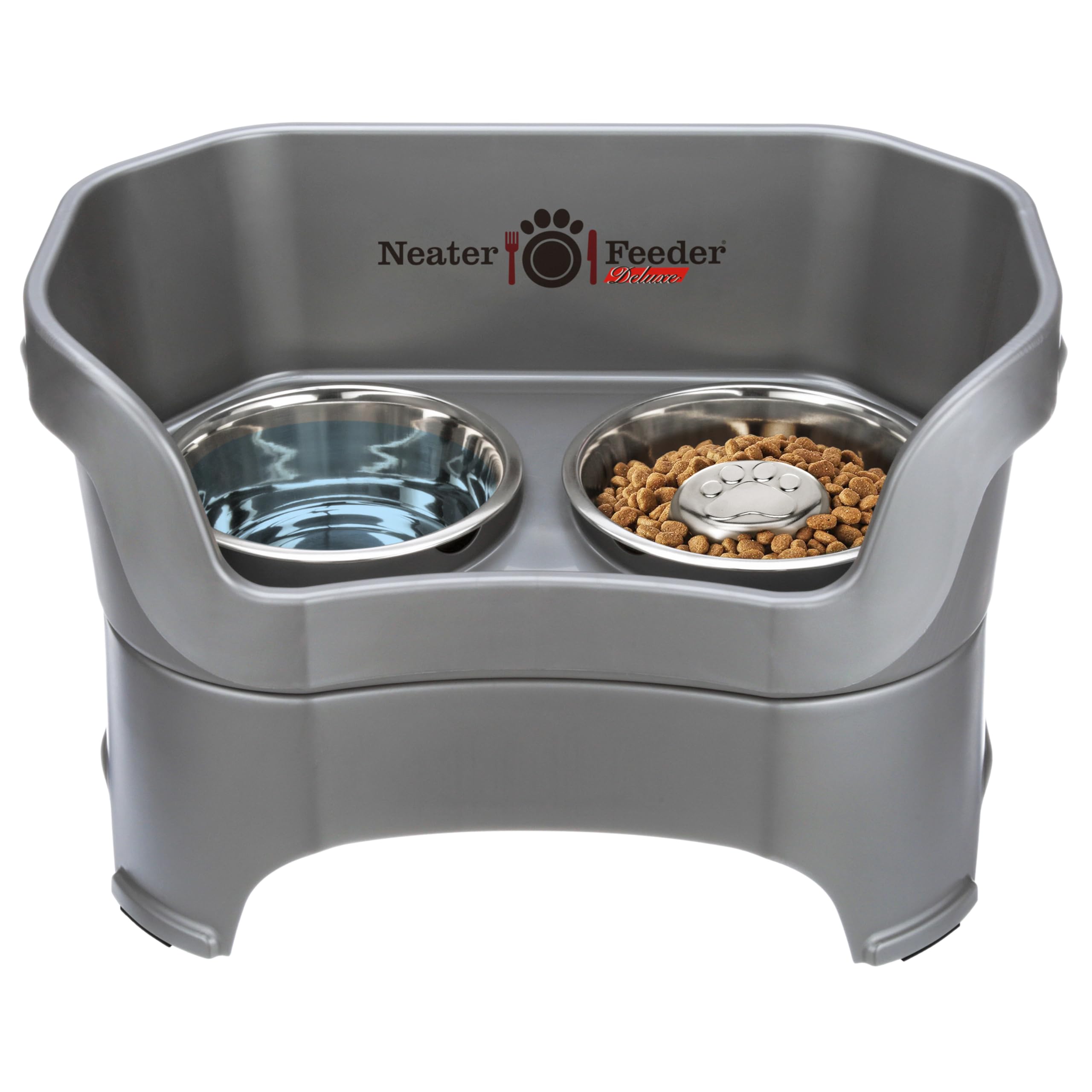 Neater Feeder Deluxe Mess Proof Dog Bowls Elevated for Large Breeds - Made in USA - No Spill Raised Slow Feeder Elevated Dog Bow