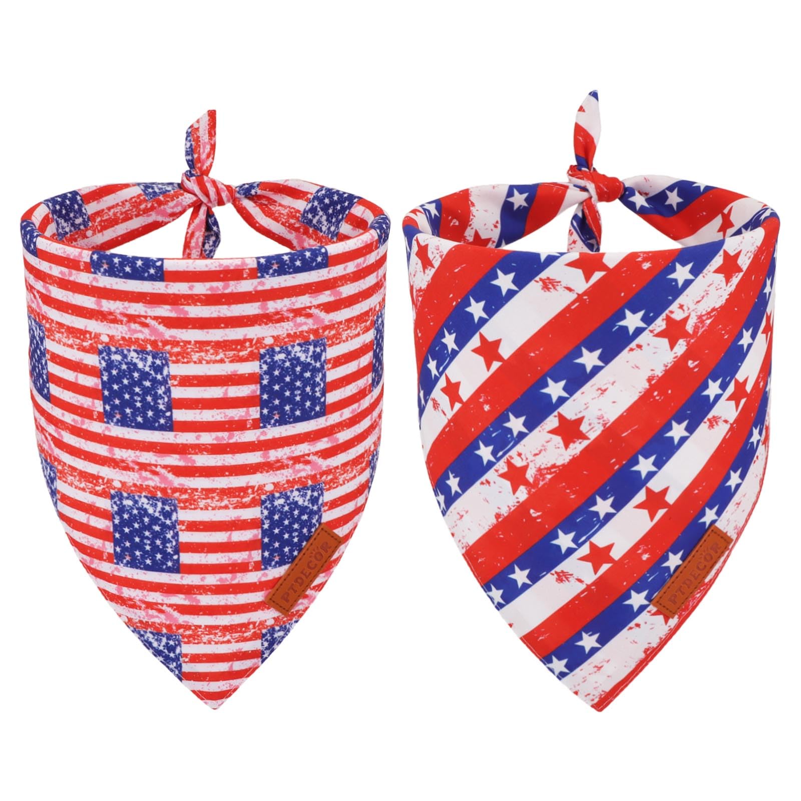 Ptdecor American Flag Dog Bandana Striped Stars Patterns, 4Th Of July Pet Scarf Reversible Triangle Patriotic Bandanas For Large