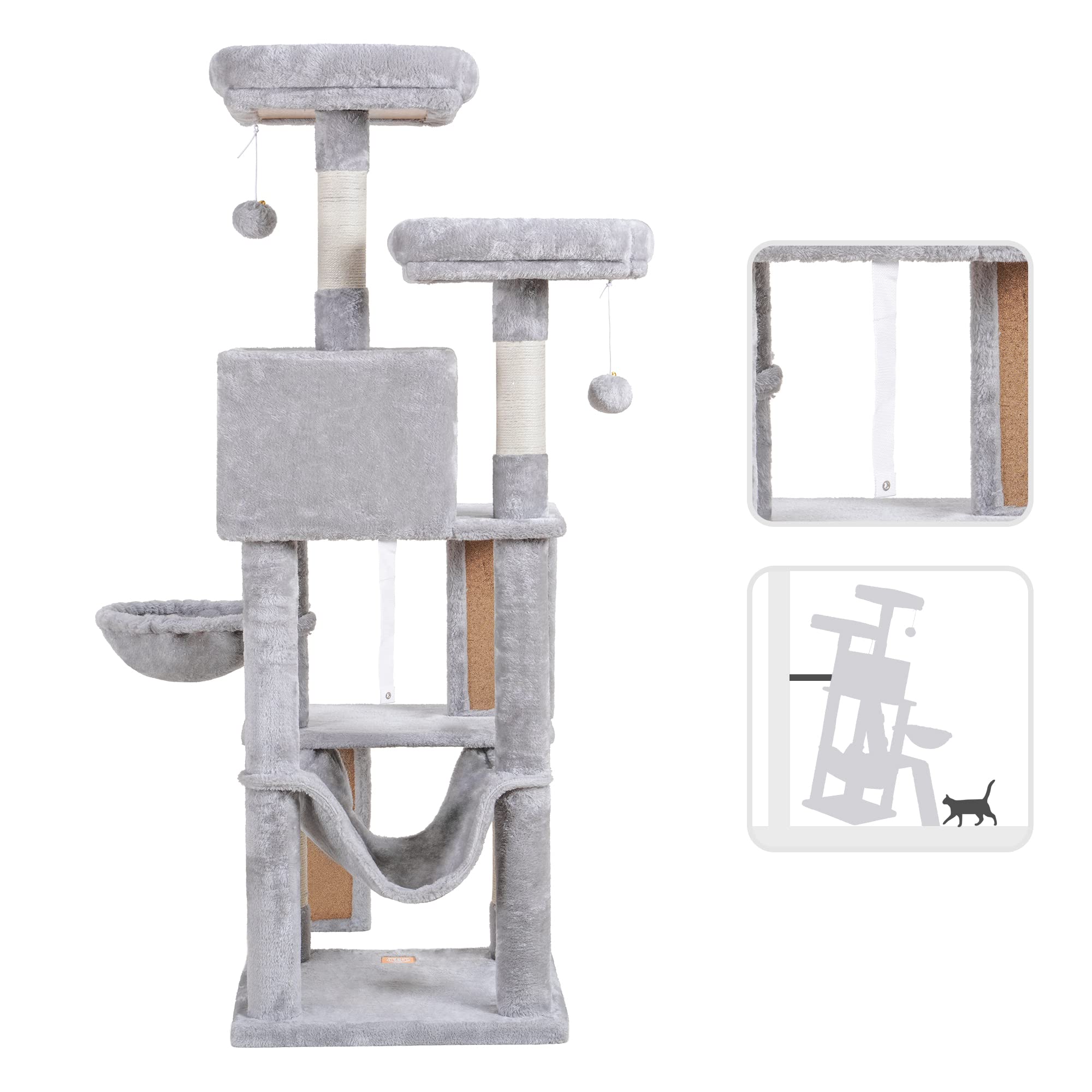 Heybly Cat Tree, Cat Tower For Indoor Cats,Multi-Level Cat Furniture Condo For Cats With Padded Plush Perch, Cozy Basket And Scratching Board Light Gray Hct014W