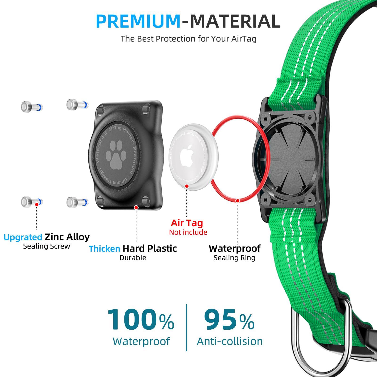 Upgraded Airtag Dog Collar, Ip68 Waterproof Air Tag Dog Collar Holder, Reflective, Ultra-Durable, Comfortable Padded, Heavy Duty Dog Collars For Small Medium Large Dogs (Xl (15.6'-22'), Teal)