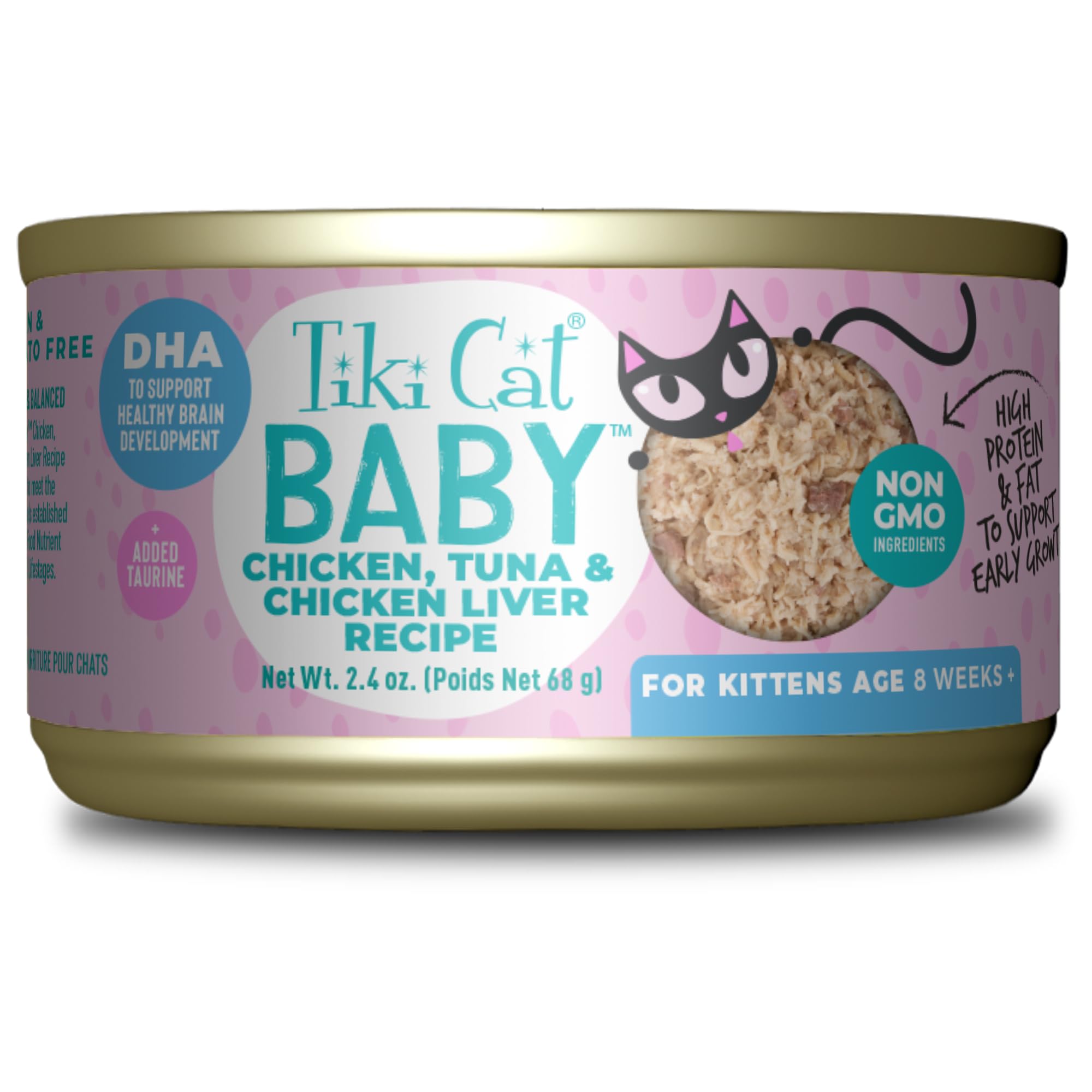 Tiki Cat Baby, Chicken Tuna & Chicken Liver Shreds, High-Protein and Flavorful, Wet Cat Food for Kittens 8 Weeks Plus, 2.4 oz. C