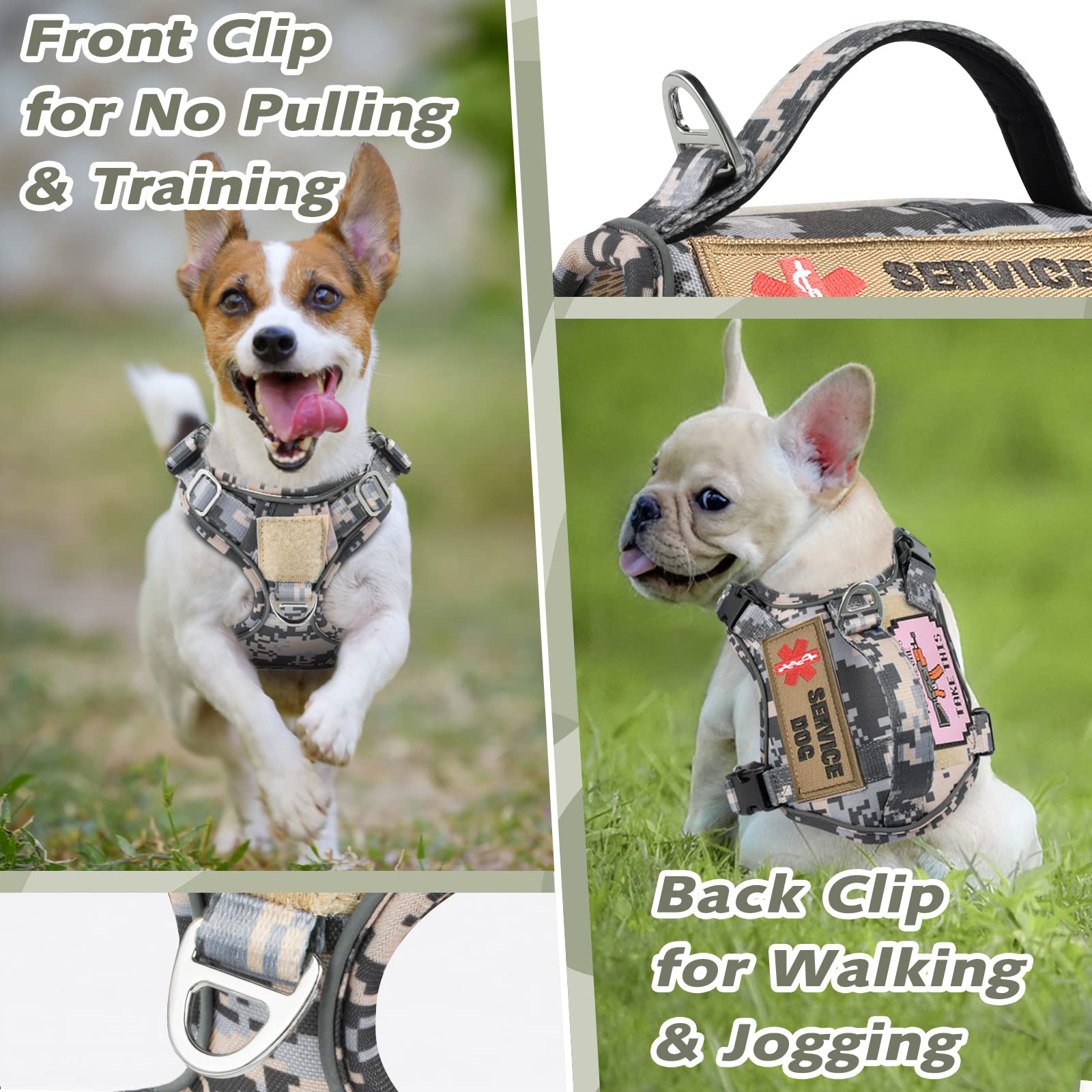 XS Dog Harness Tactical Style, No Pull Military Service Dog Vest with Vertical Handle, Outdoor Training Small Puppy Vest Chihuah