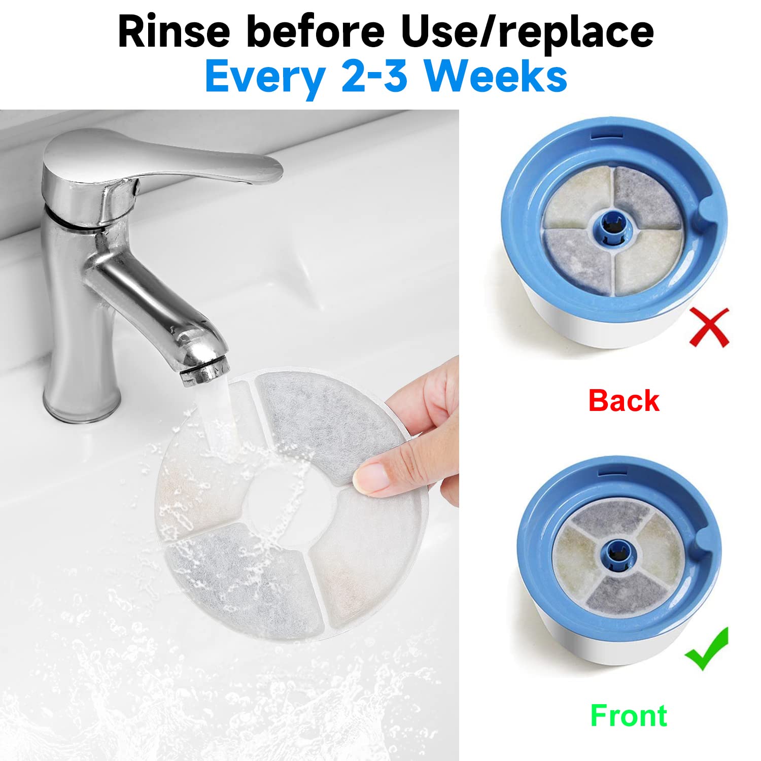 SAMANIJA Cat Water Fountain Filters - 8-Pack Activated Carbon for 81oz/2.4L Fountain - White - Model JD220716