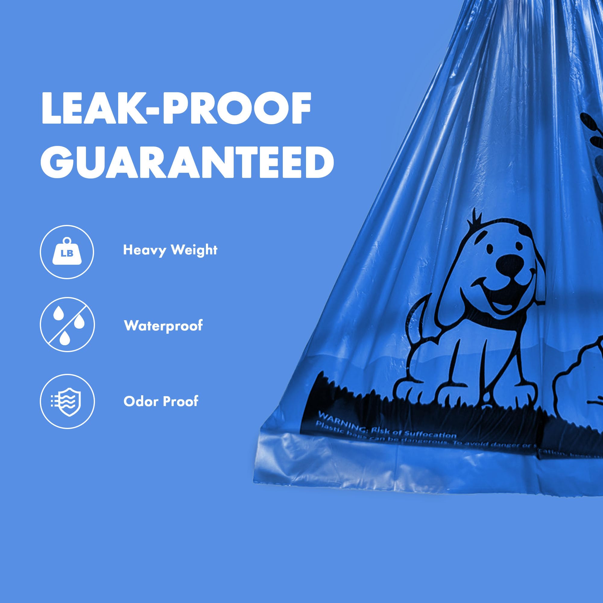 GORILLA SUPPLY Dog Poop Bags - 1000 Count, Blue, 9 x 13, Plastic, with Dispenser & Leash Tie, Model 1000-BL-PO