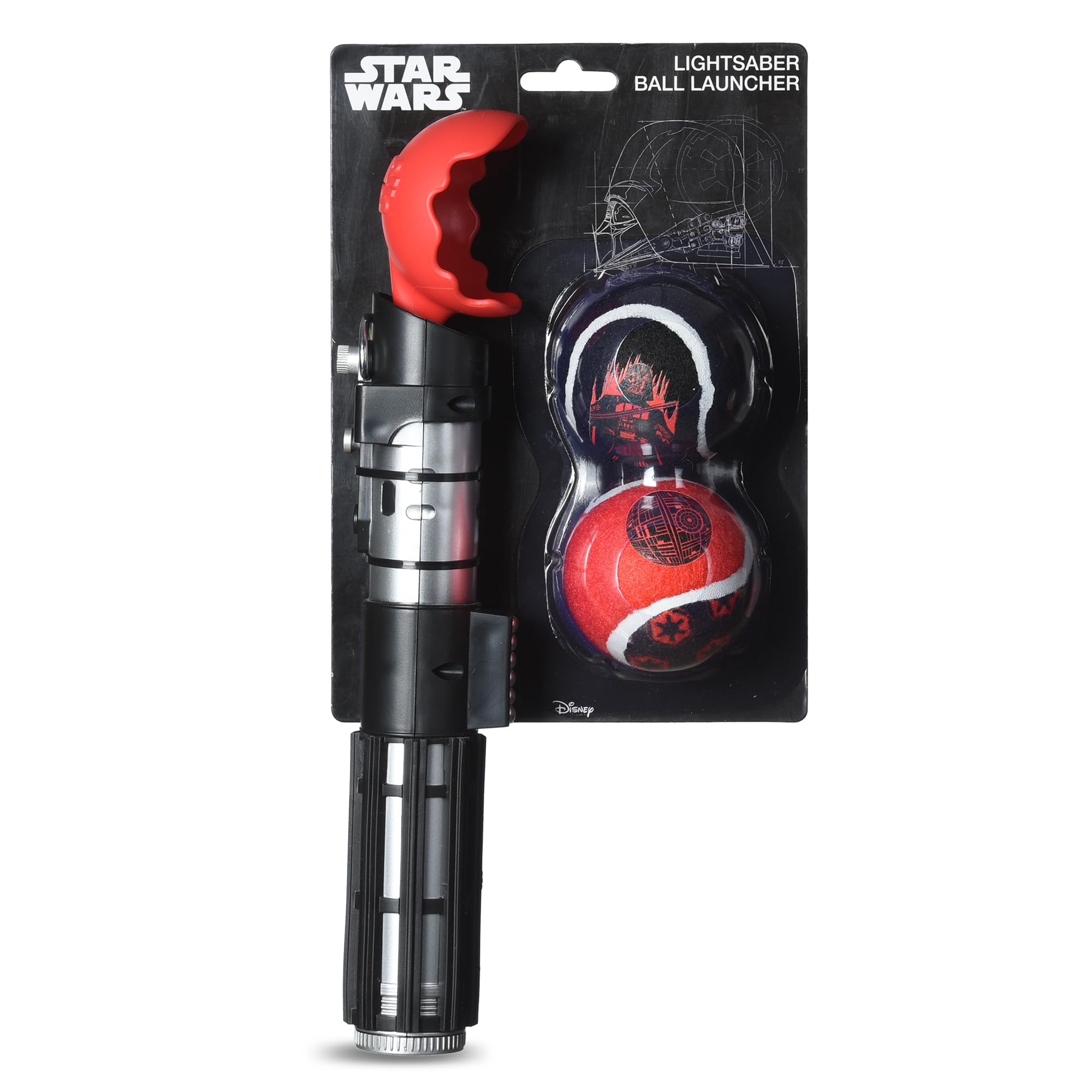 STAR WARS for Pets Lightsaber Ball Launcher for Dogs - Darth Vader Themed Retractable Dog Ball Thrower with Tennis Balls, Launch