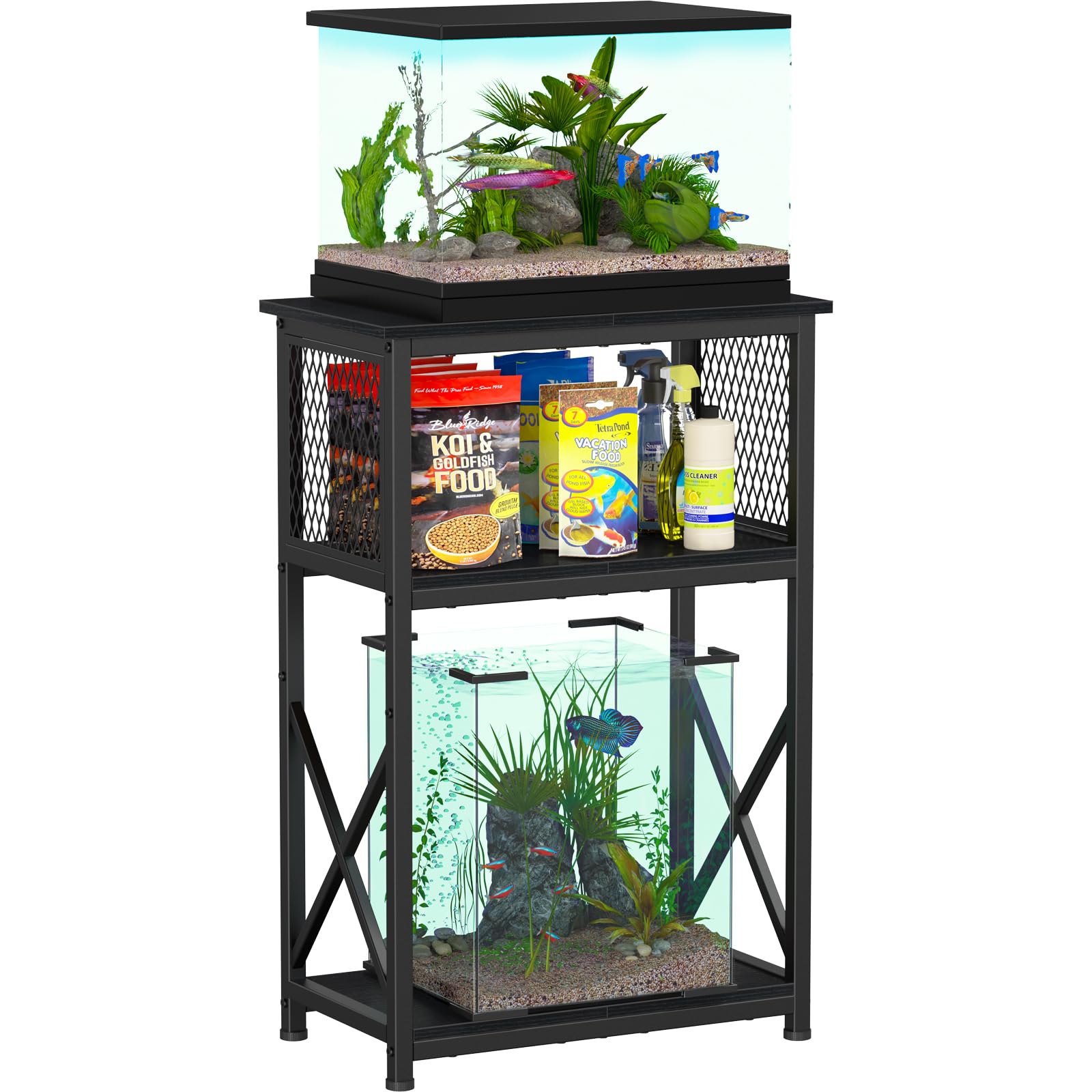 Snughome 10 Gallon Aquarium Stand with Storage, 3 Tier Heavy Metal Fish Tank Stand Shelf 20.47 x 11.42 x 30.91, Black