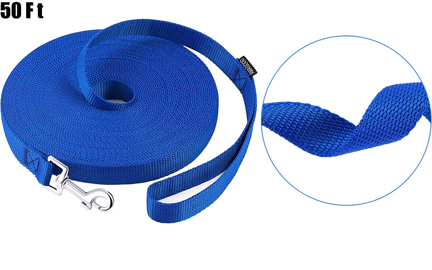 Amagood Dog/Puppy Obedience Recall Training Agility Lead-15 Ft 20 Ft 30 Ft 50 Ft Long Leash-For Dog Training,Tie Out,Play,Safety,Camping (50 Feet, Blue)