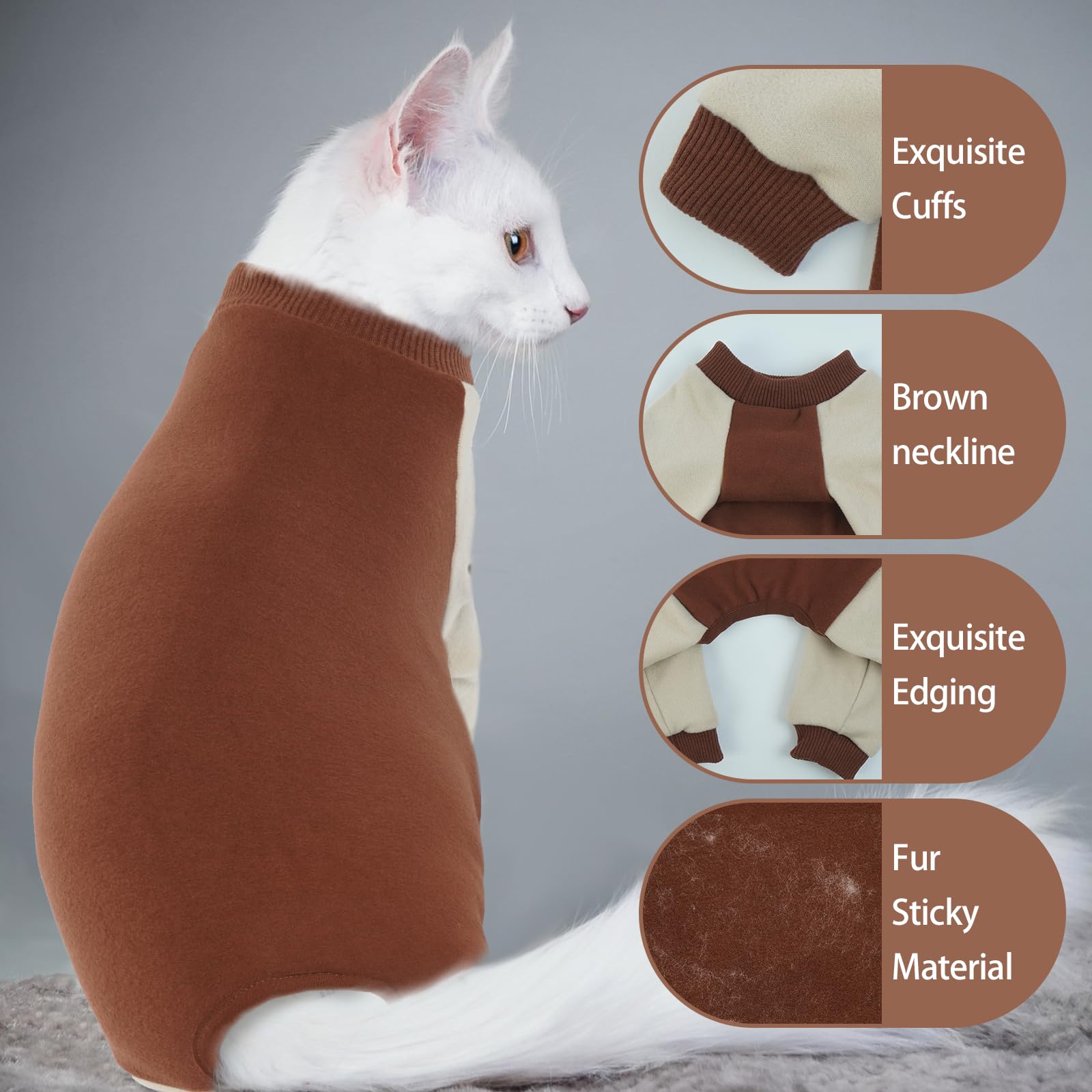Qbleev Cat Pajamas For Cats Only, Sticky Hair Cat Clothes, Prevent Lost Fur Kitten Onesie Shirts Costumes Outfits For Daily Wear